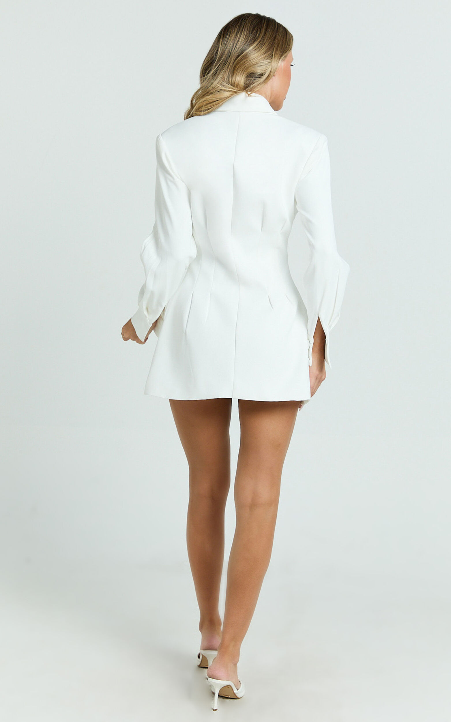 Thelma Mini Dress - Button Front Pleat Waist Tulip Skirt Shirtdress in White