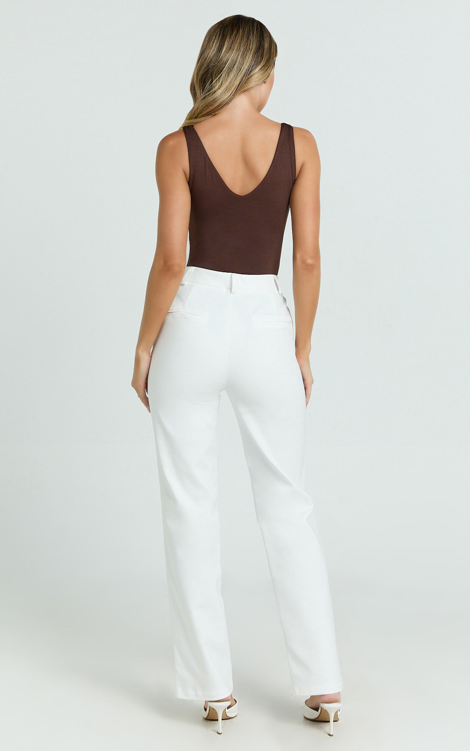 Carolyn Pants - High Waist Slim Straight Leg Tailored Pants in Off White