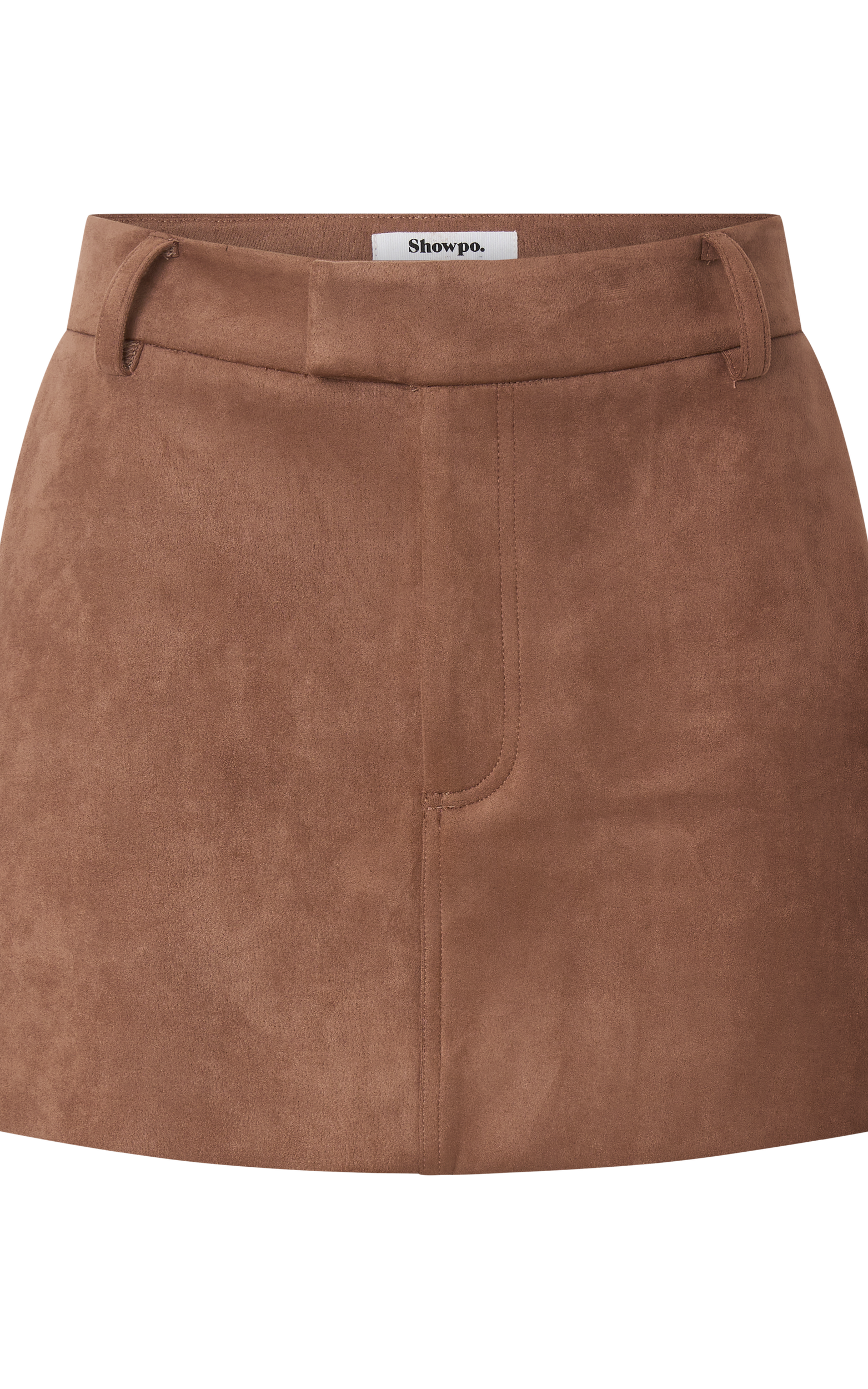 Priscilla Mini Skirt - Mid Waist Faux Suede Skirt in Dark Chocolate