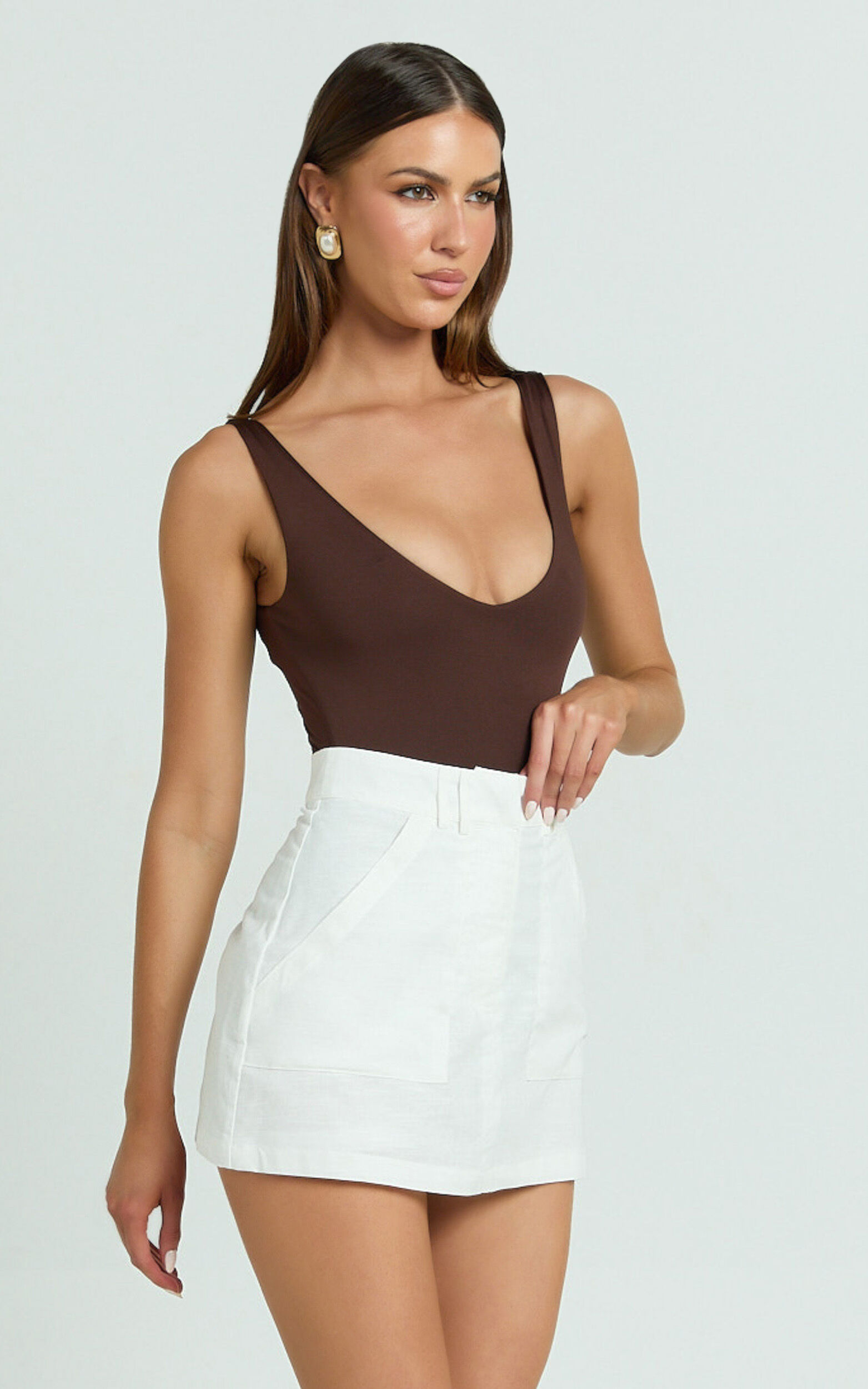 Dream Linen Blend Skort - High Waisted A Line Skort in Off White
