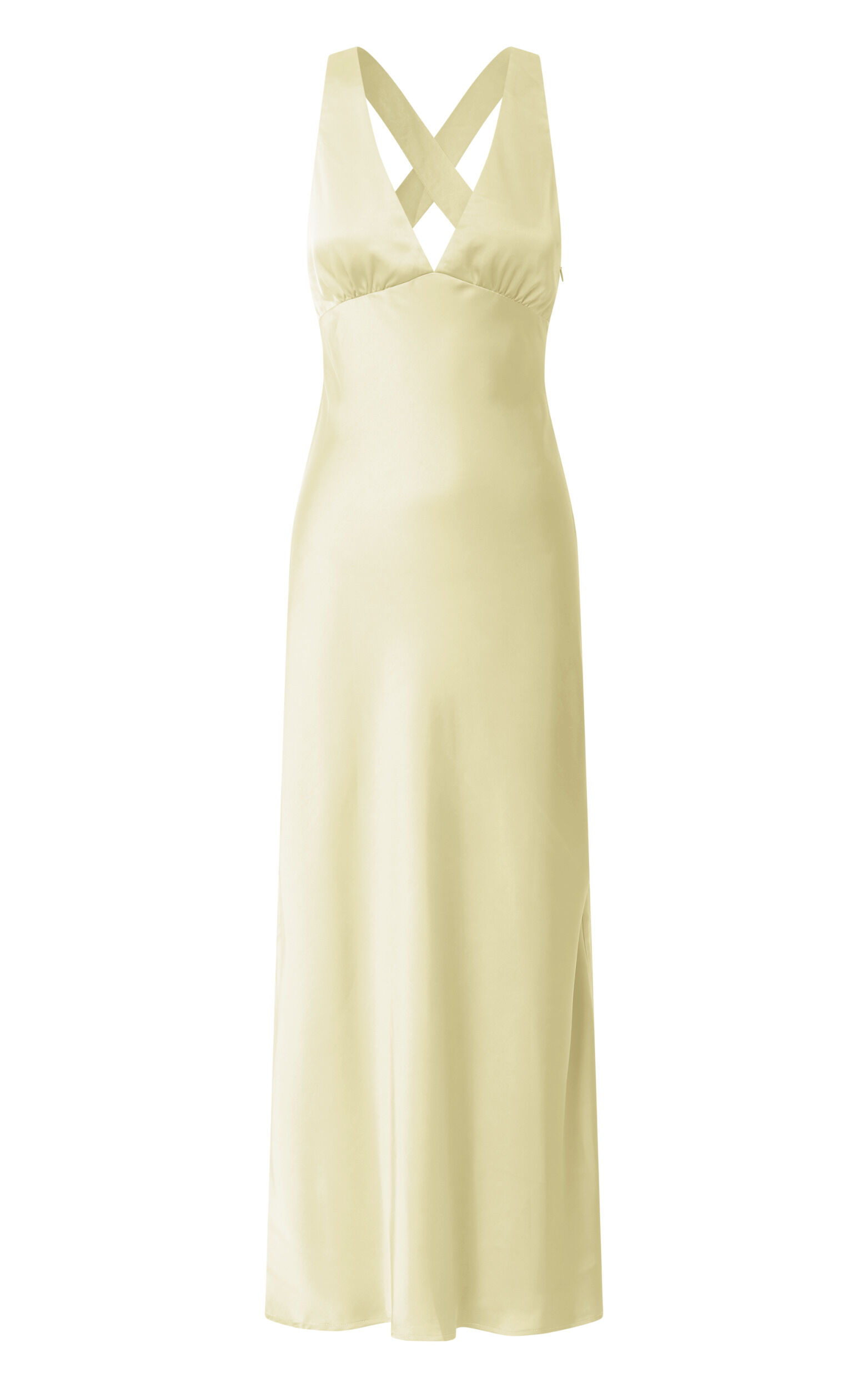 Khalani Midi Dress - Deep V Neck Satin Slip Dress in Butter Yellow