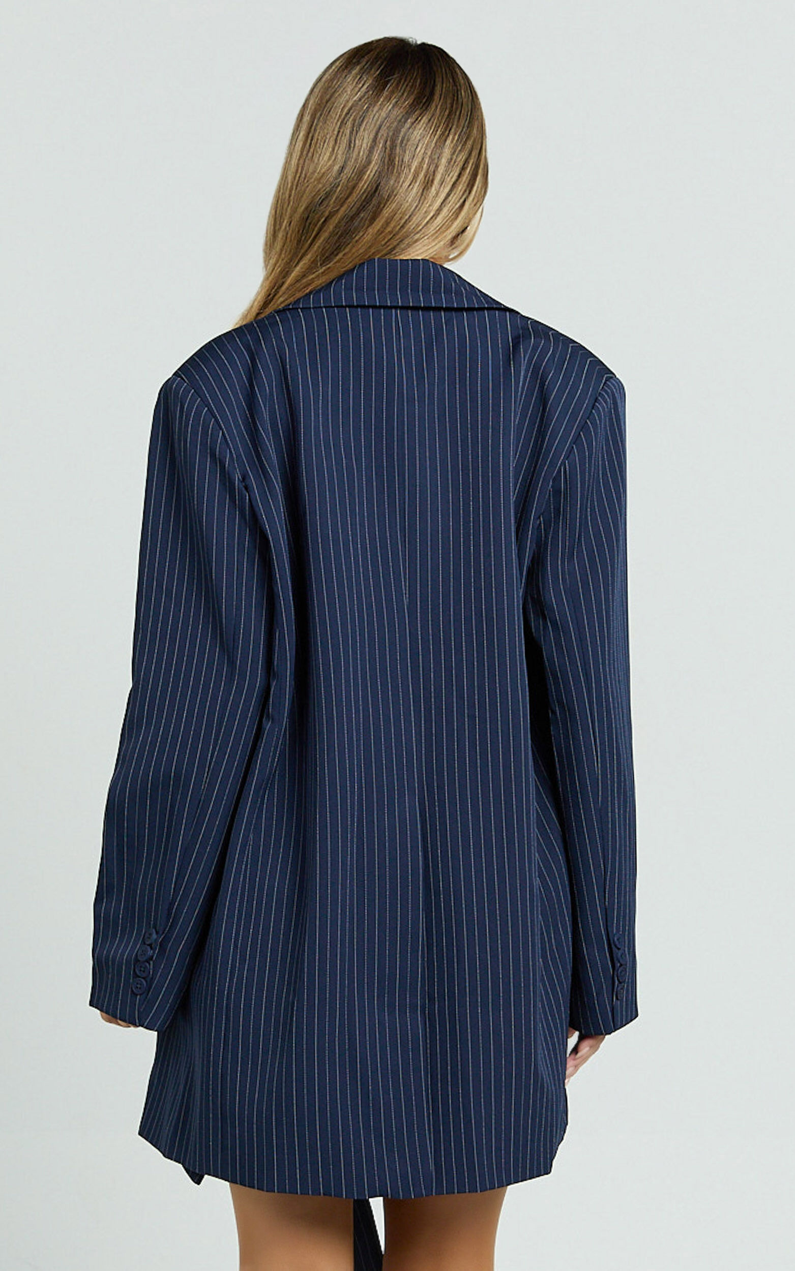 Elliot Jacket - Pinstripe Single Breasted Relaxed Shoulder Blazer in Navy