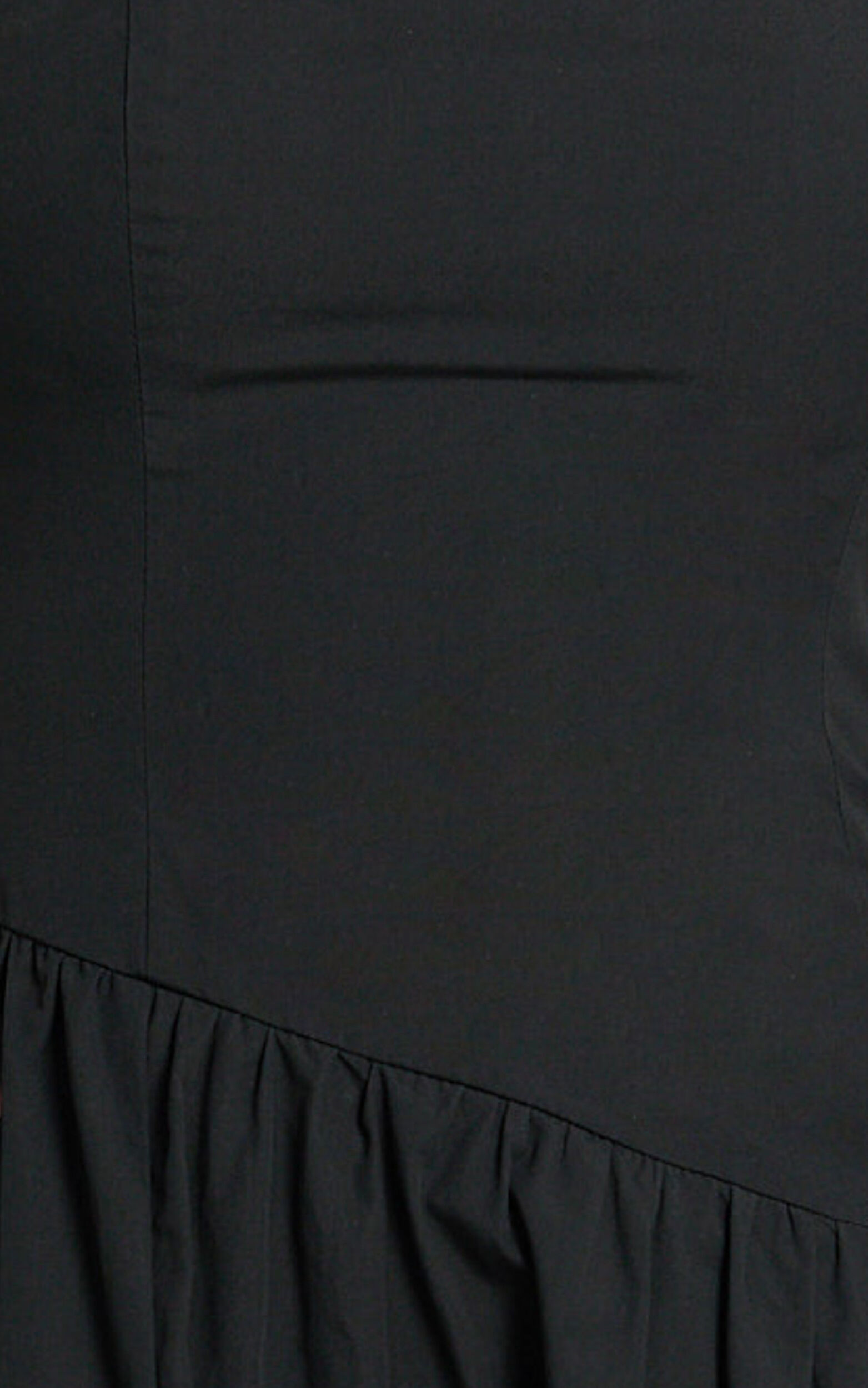 Myrtle Midi Dress - Straight Neck Curved Drop Waist Gathered Full Skirt Dress in Black