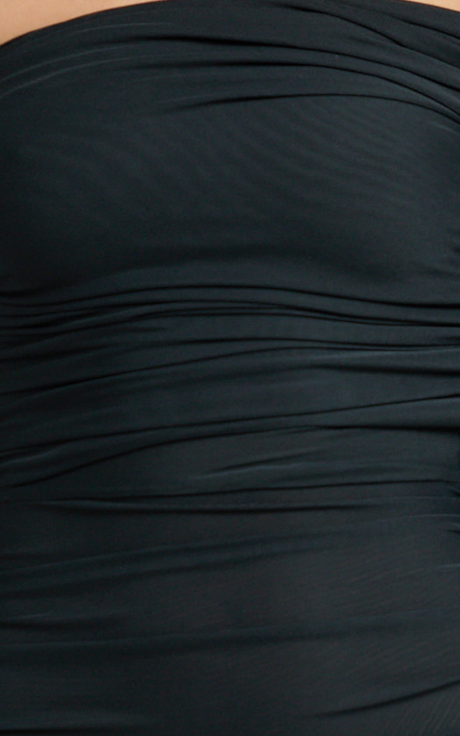 Imelda Mini Dress - Tipped Off Shoulder Long Sleeve Ruched Fitted Skirt Dress in Black