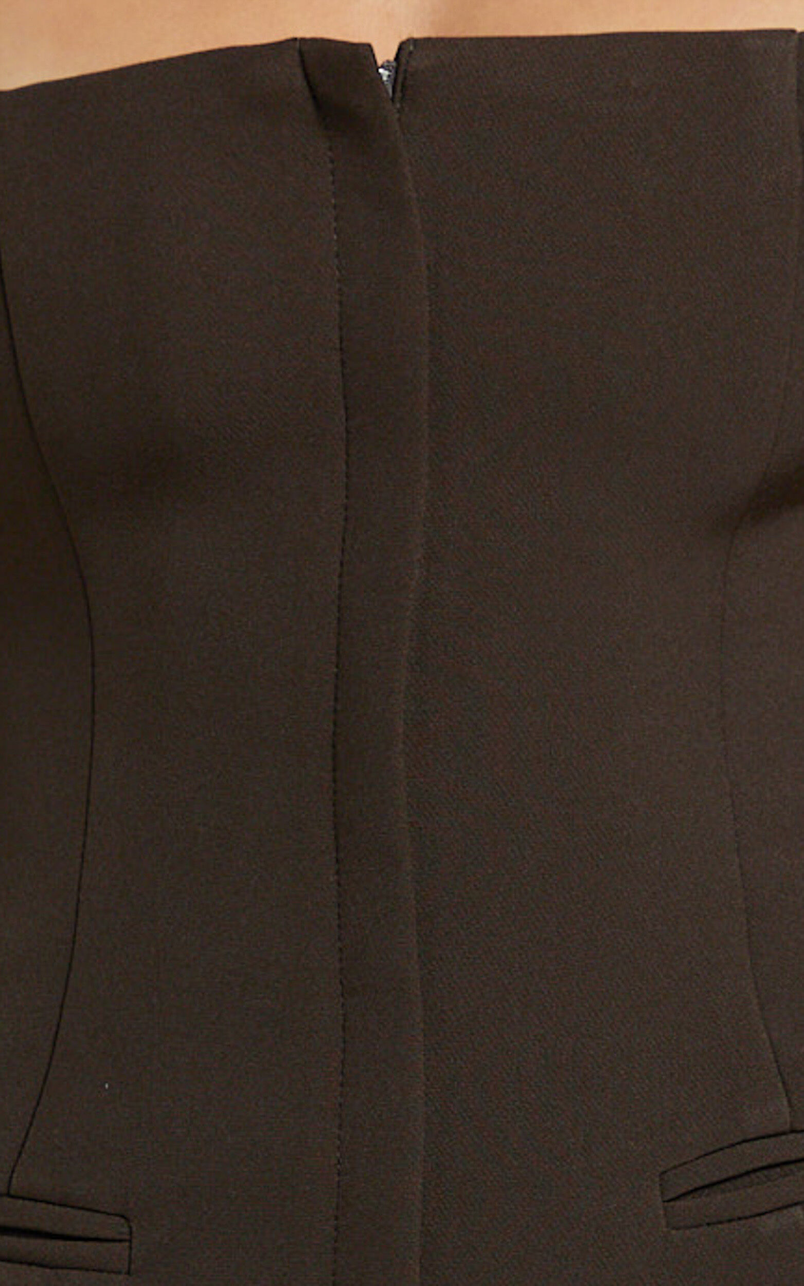 Jenni Mini Dress - Zip Through Square Neck Open Back Dress in Chocolate