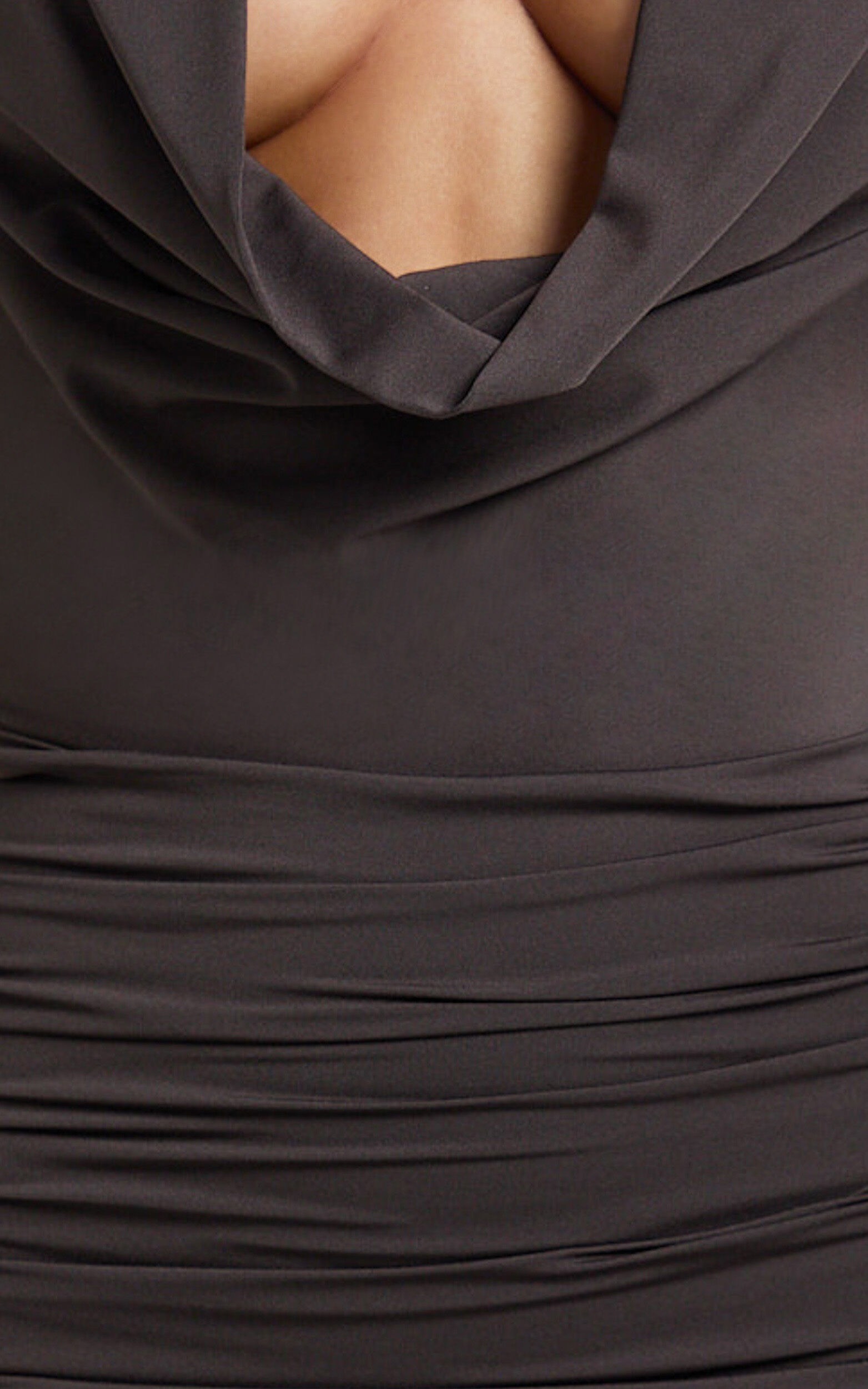 Janice Maxi Dress - Plunge Cowl Halter High Leg Split Dress in Chocolate