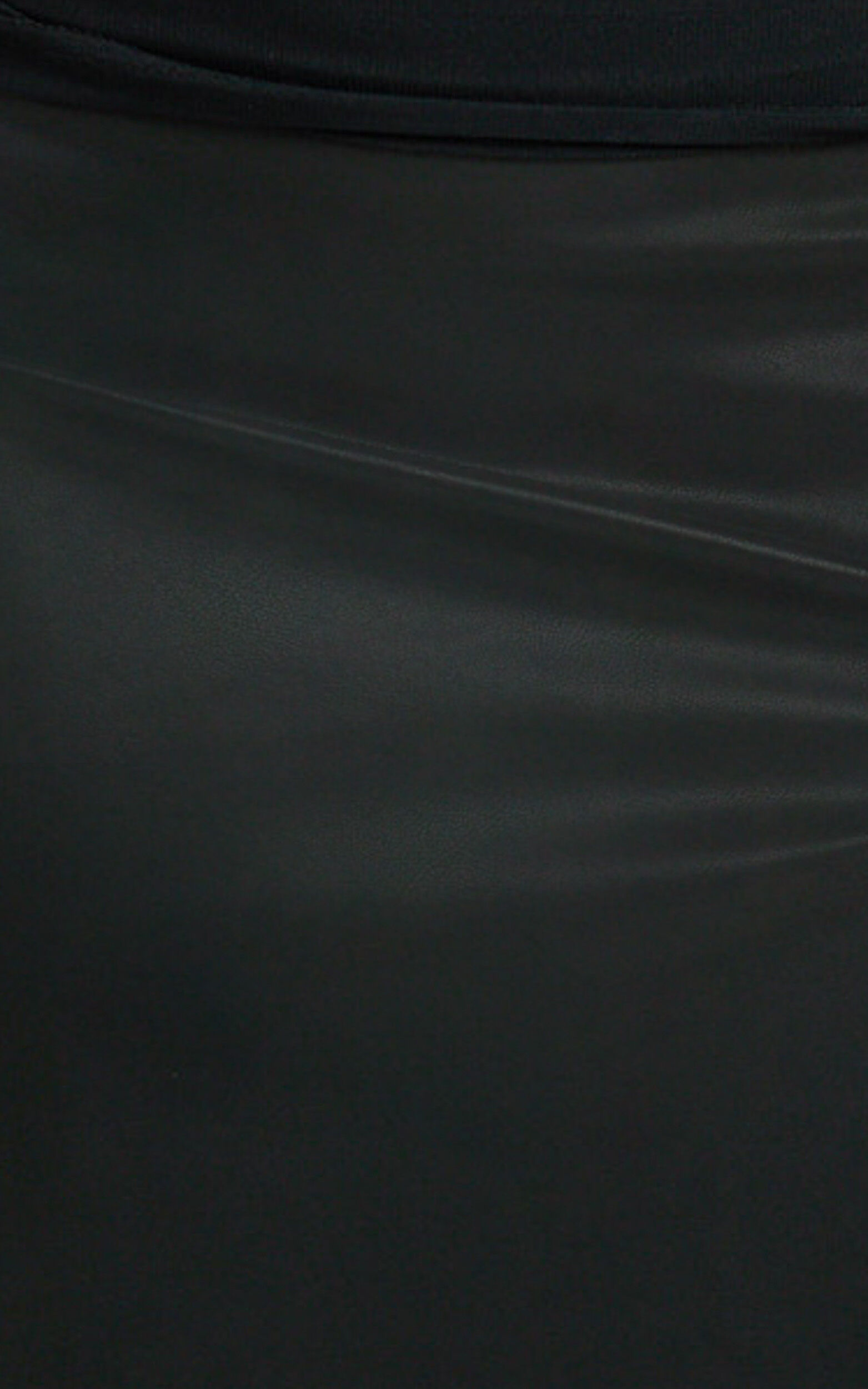 Gertrude Midi Skirt - Faux Leather High Waisted Fitted Leg Split Skirt in Black