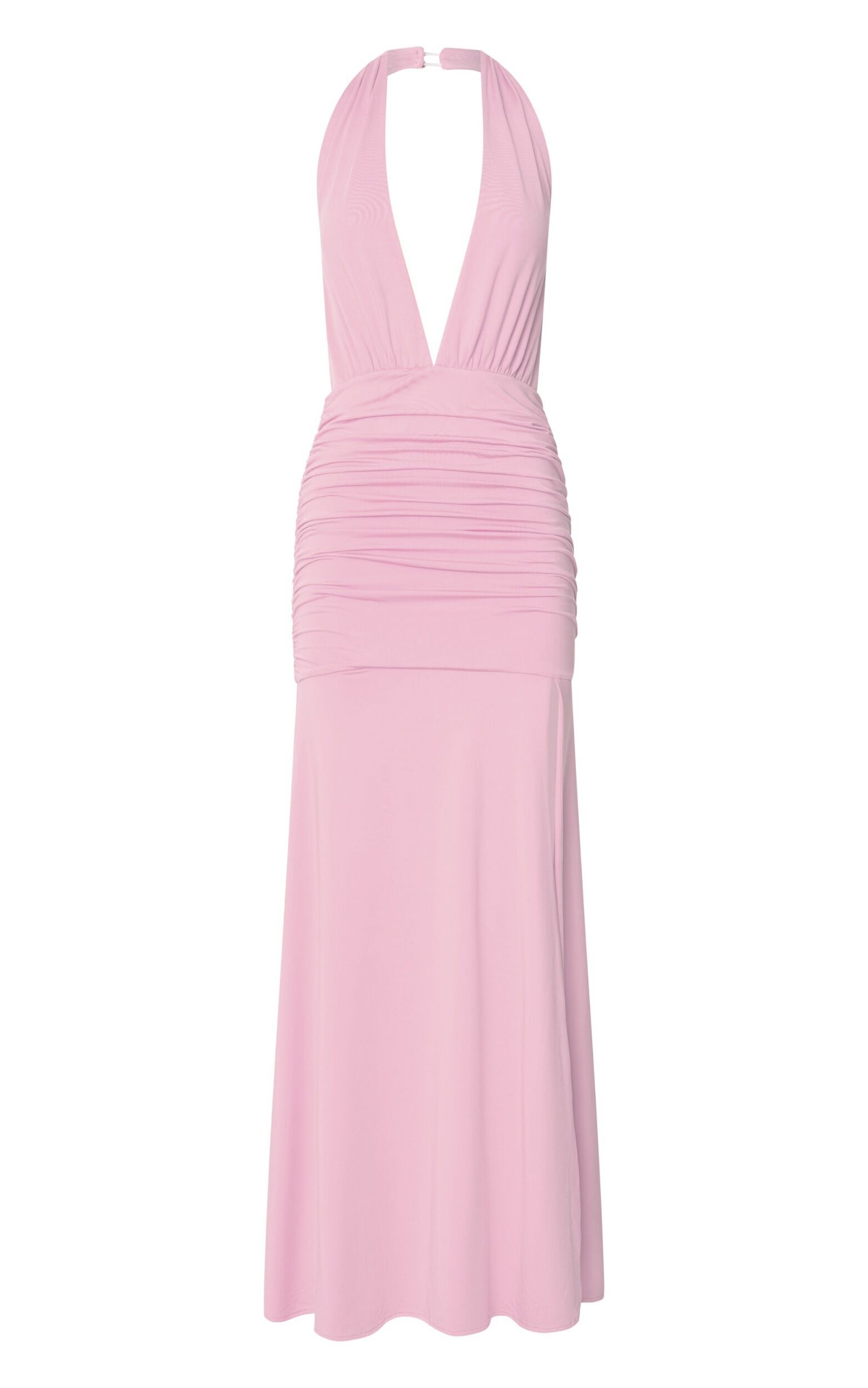 Eden Maxi Dress - Plunge Halter Neck Cut Out Bodycon Dress in Pink