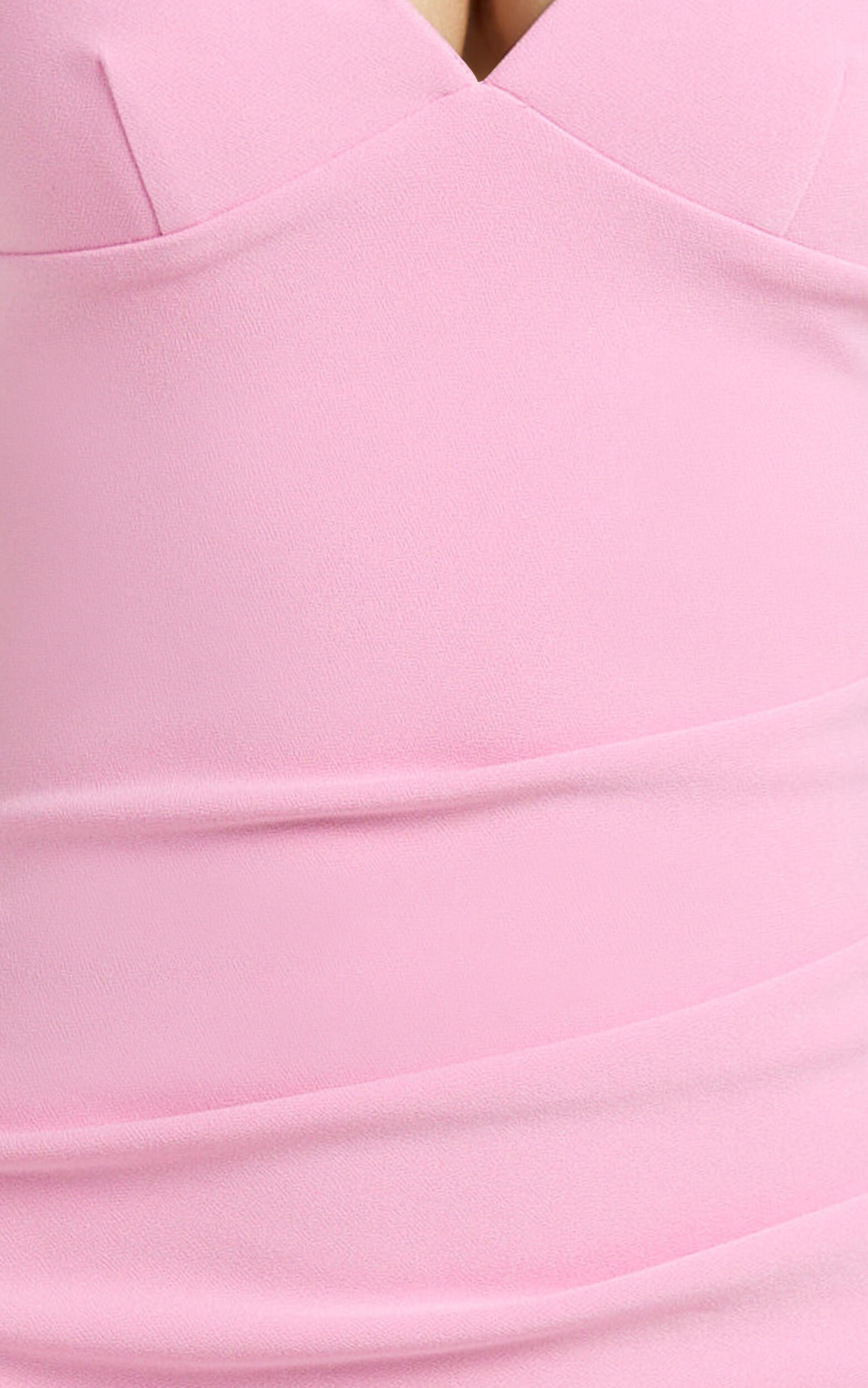 Vinnie Midi Dress - Off Shoulder Bustier Side Tuck Fitted Dress in Pink