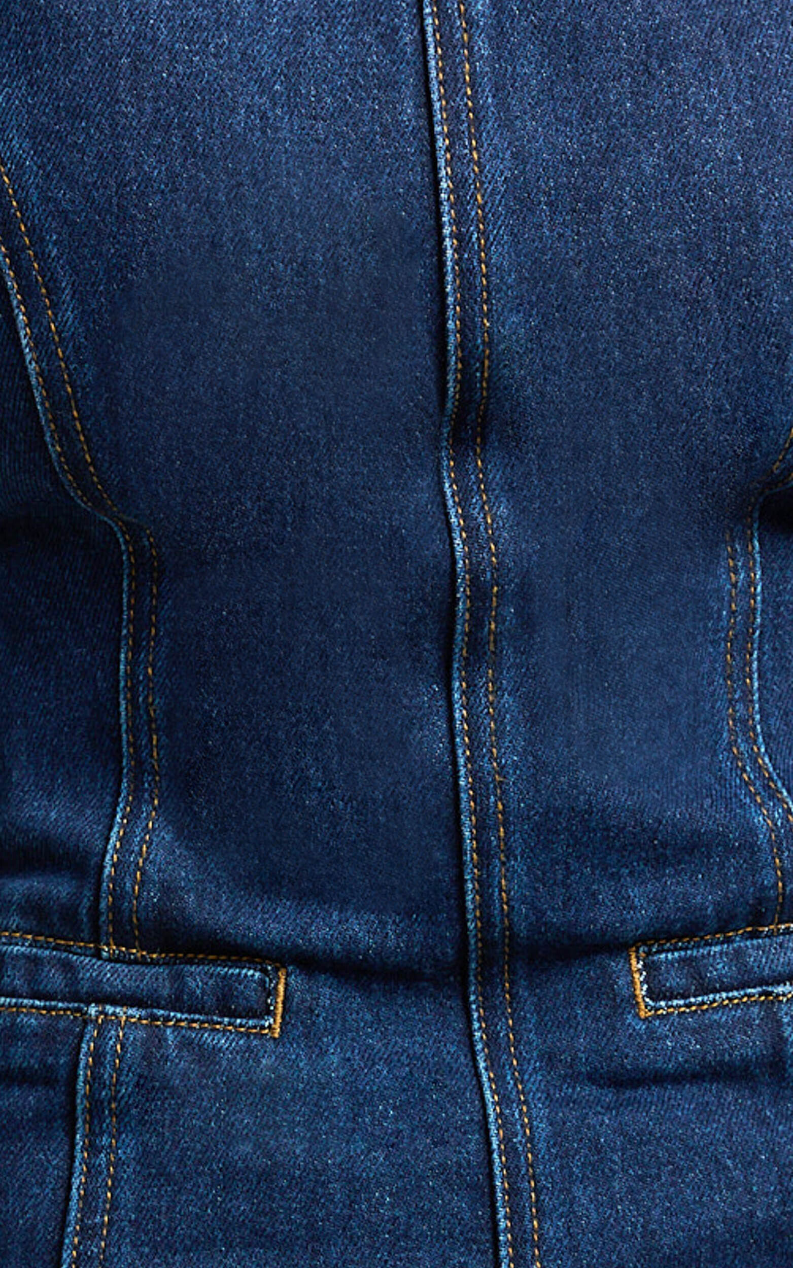 Olenna Mini Dress - High Neck Fitted Denim Dress in Indigo Wash