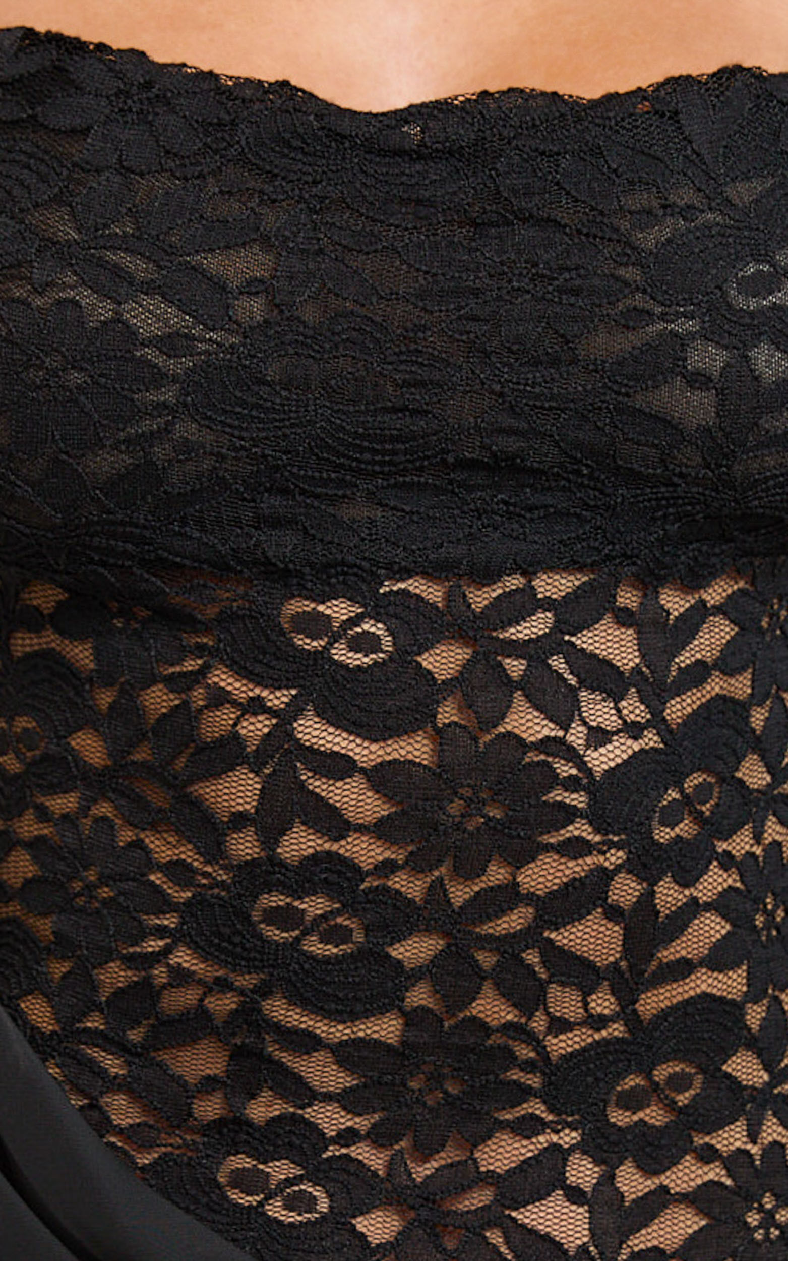 Frances Midi Dress - Cowl Neck Contrast Lace Slip Dress in Black