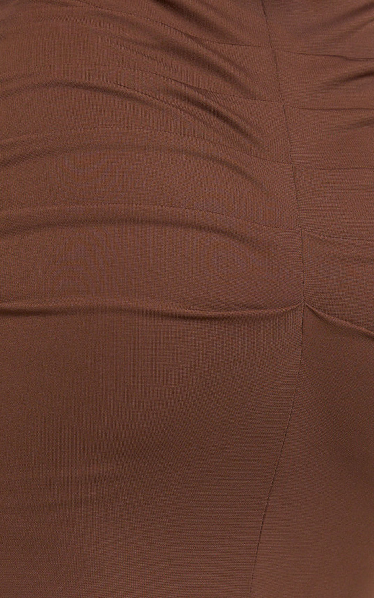 Cassidy Maxi Dress - Jersey Plunge Hardware Shoulder Trim Bodycon Dress in Chocolate