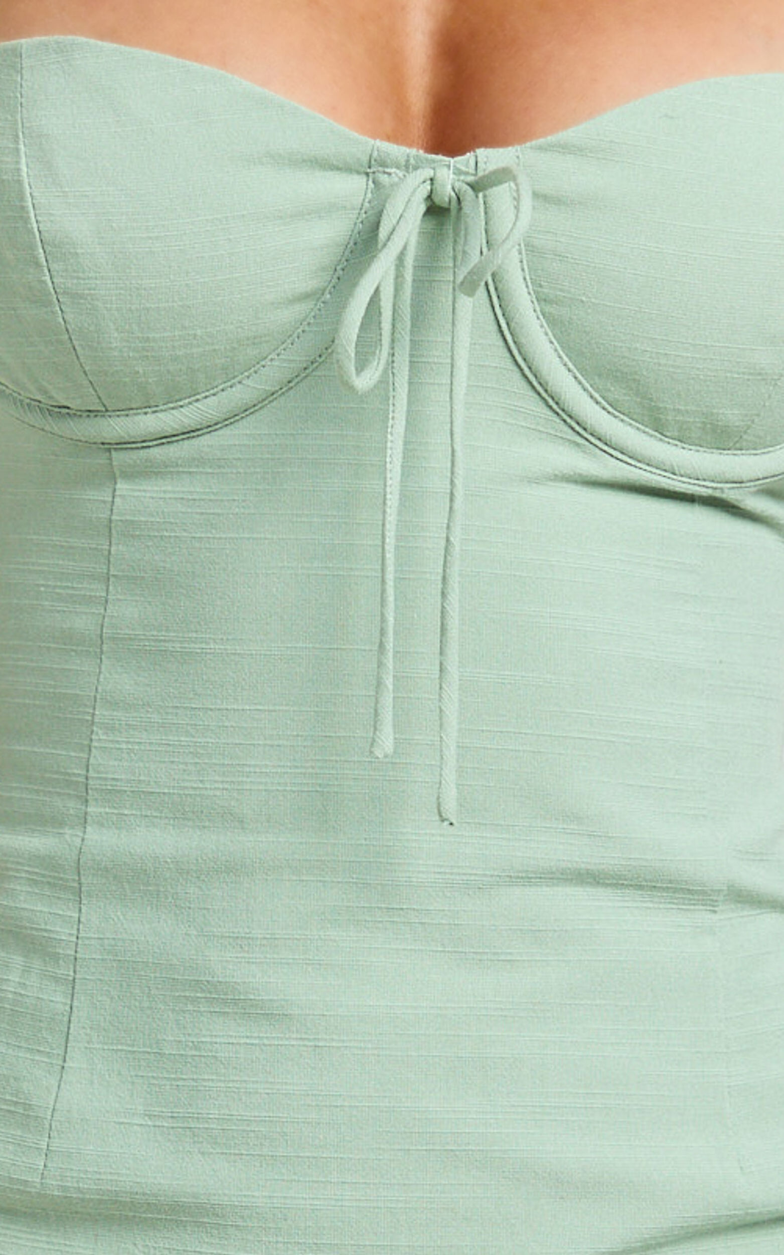 Mikayla Mini Linen Blend Dress - Sweetheart Ruched Bust Fitted Dress in Sage