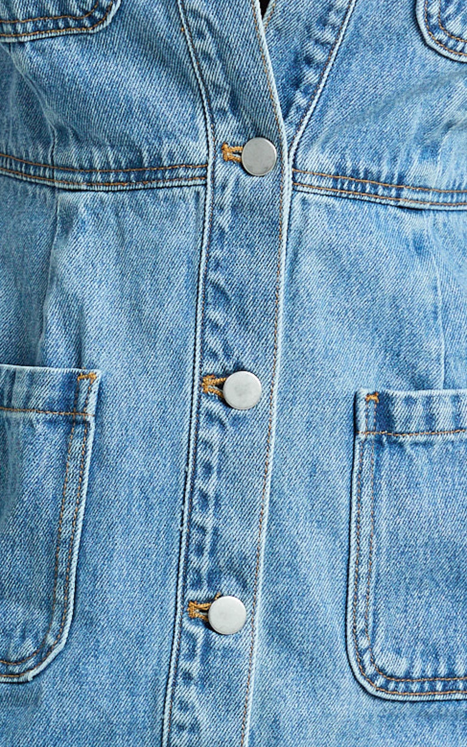 Stephanie Mini Dress - Scoop Neck Pocket Detail Recycled Denim Dress in Light Blue Wash