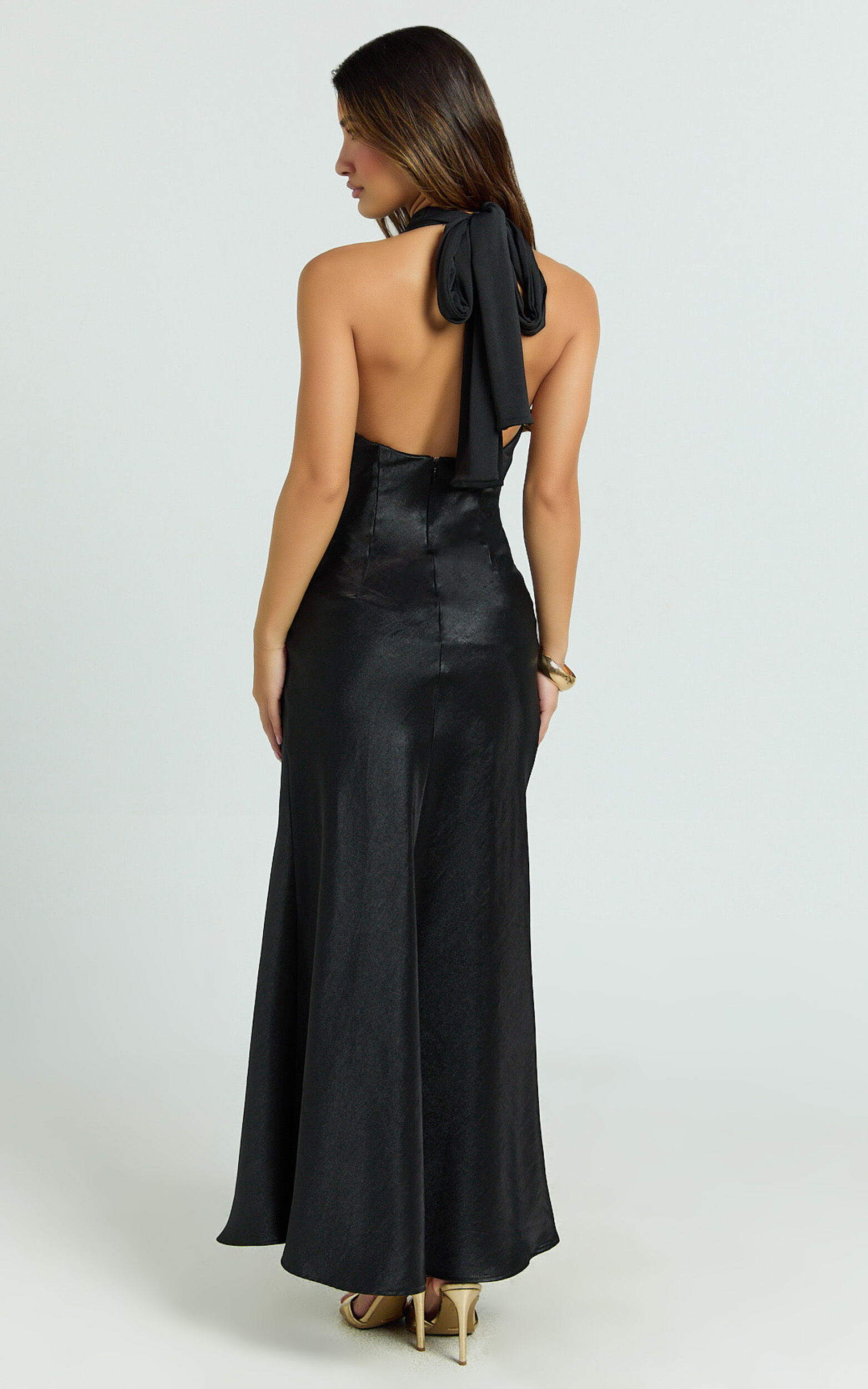 Kali Maxi Dress - High Halter Circle Skirt Dress in Black