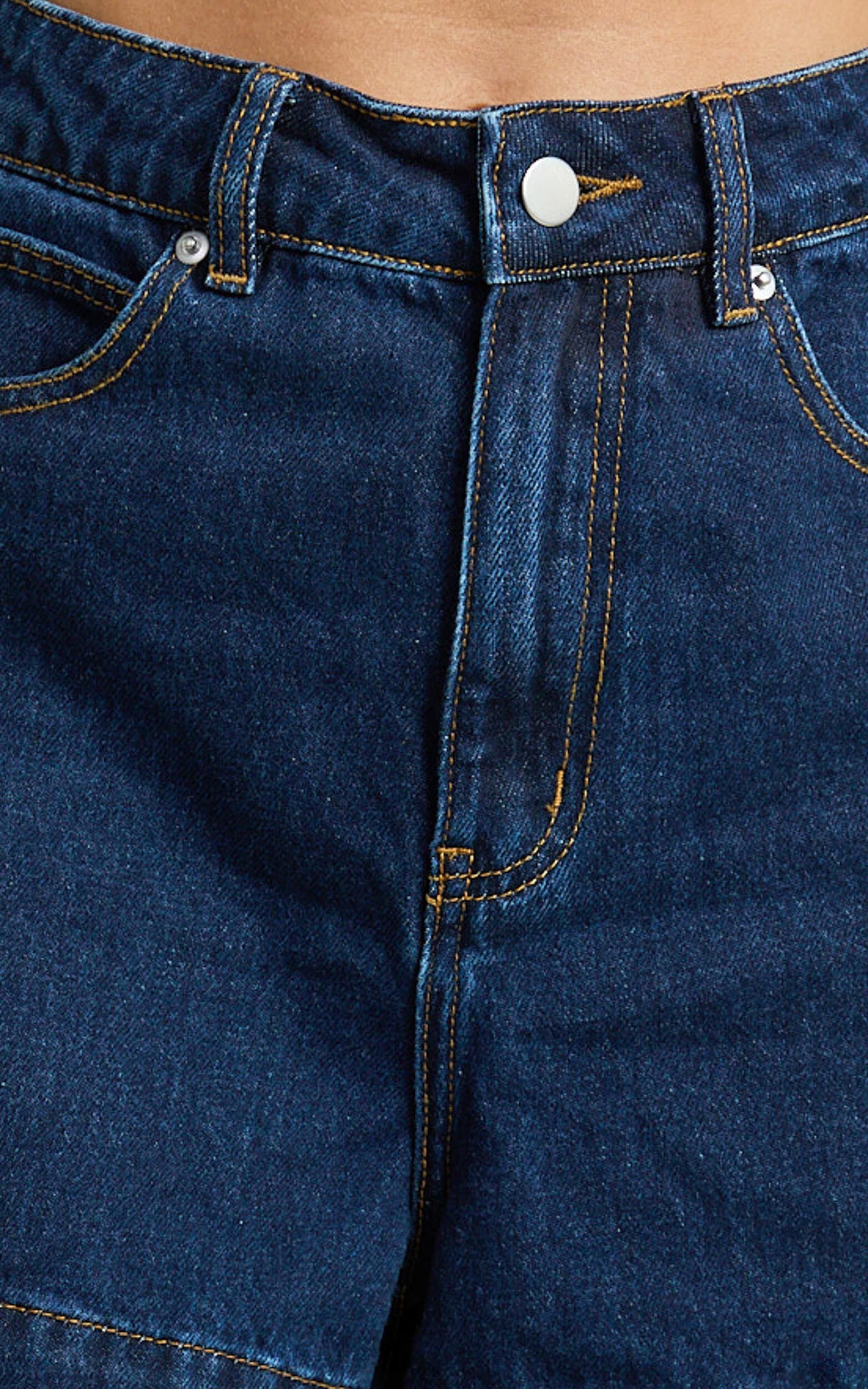 Rhianna Shorts - Mid Waist Recycled Denim Shorts in Indigo Wash