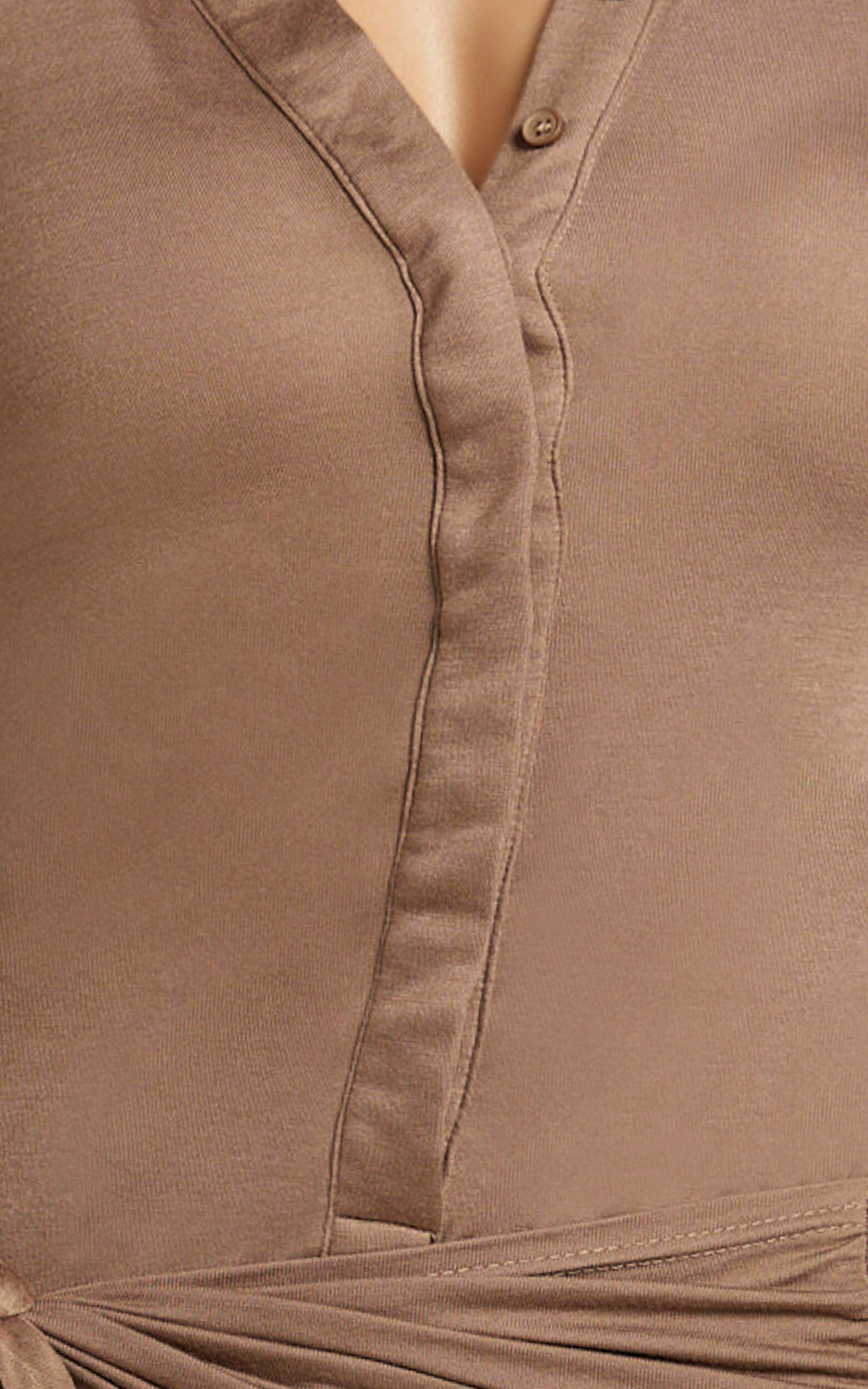 Lola Mini Dress - Long Sleeve Concealed Placket Front Faux Wrap Dress in Chocolate