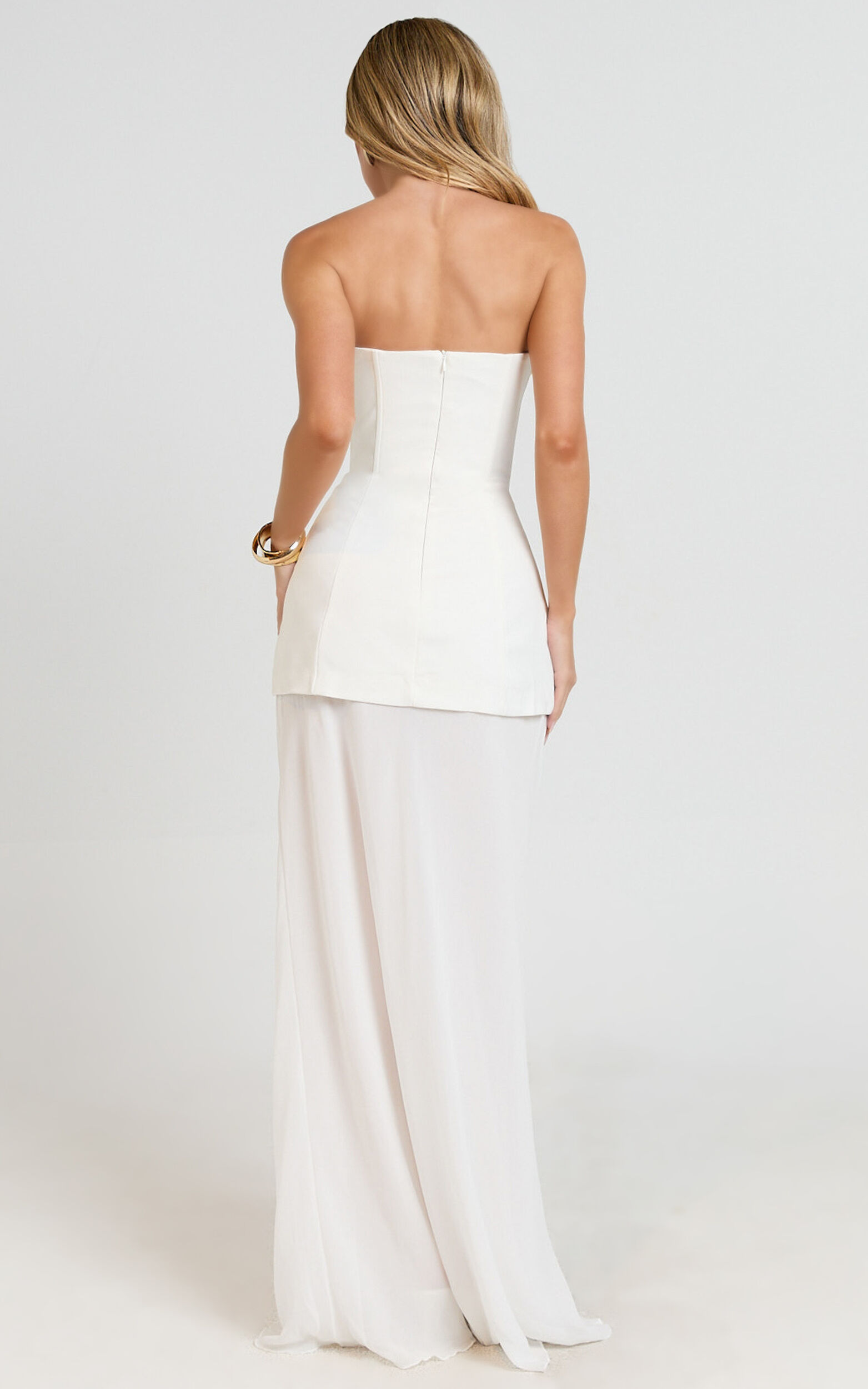 Keyla Maxi Dress - Strapless Contrast Skirt Dress in Ivory