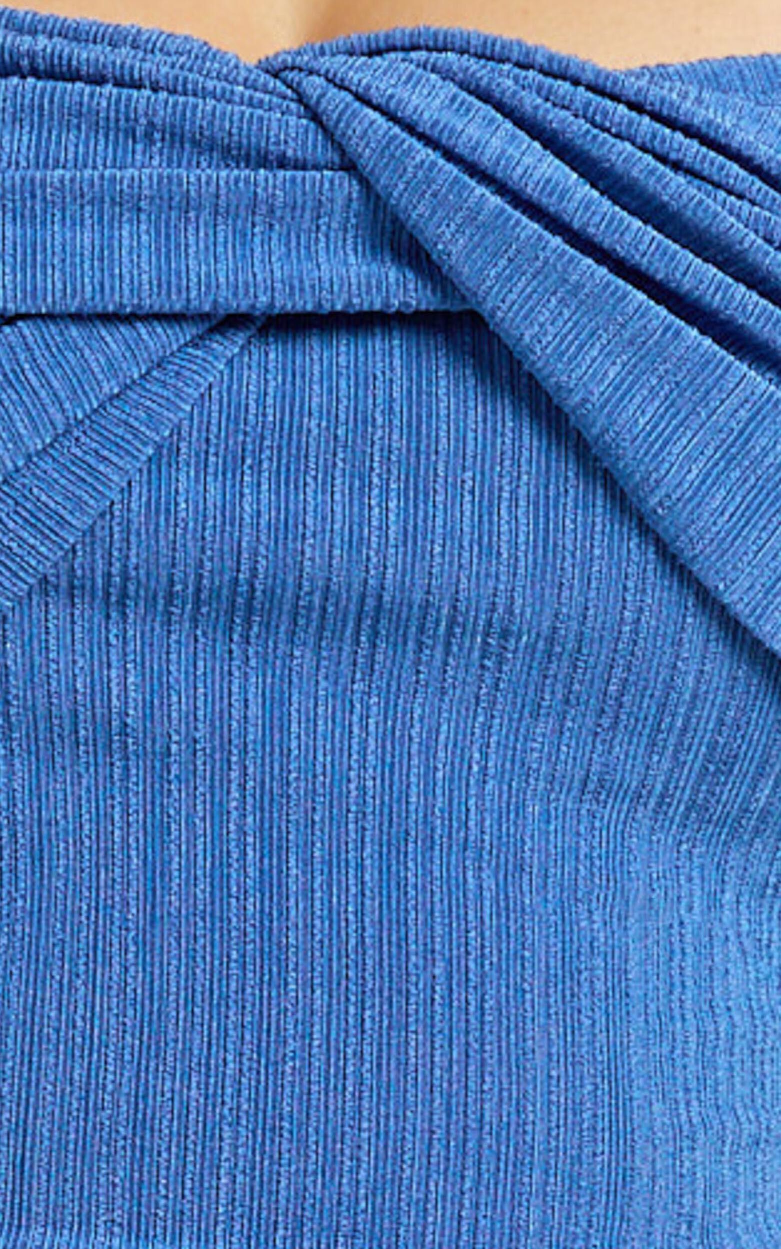 Raphaelle Mini Dress - Twisted One Shoulder Tie Front Ruched Skirt Jersey Dress in Blue