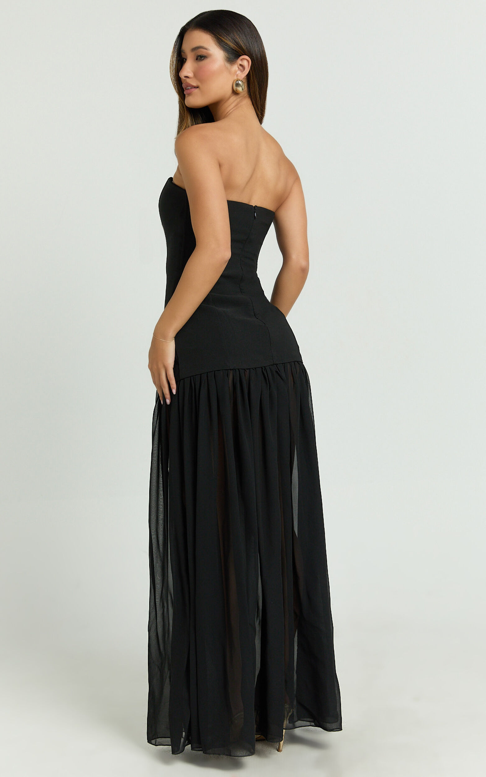 Jocelyn Maxi Dress - Strapless Ruched Fit And Flare Dress in Black