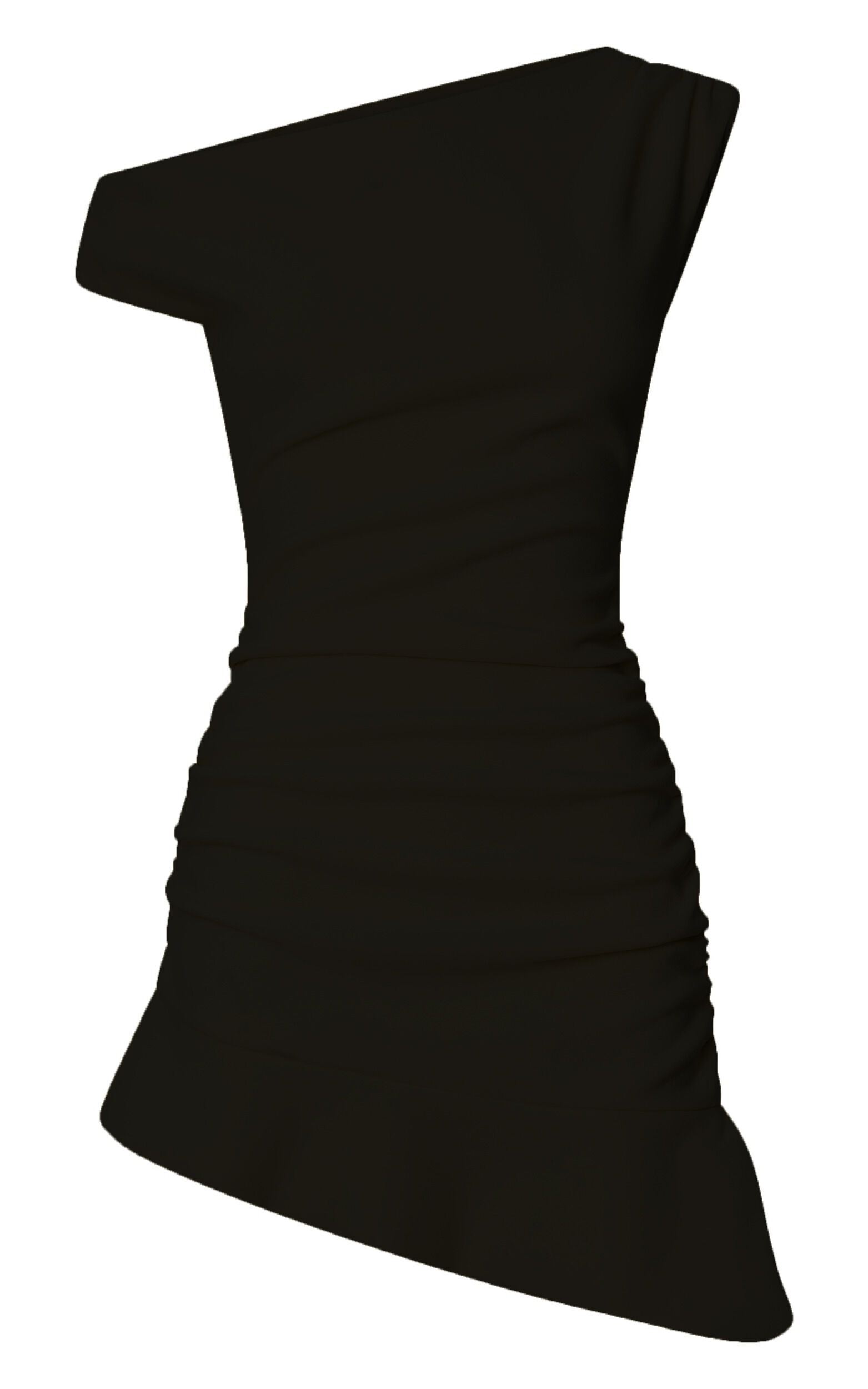 Goldie Mini Dress - Tipped Off Shoulder Cap Sleeve Ruched Fitted Ruffle Hem Skirt Dress in Black