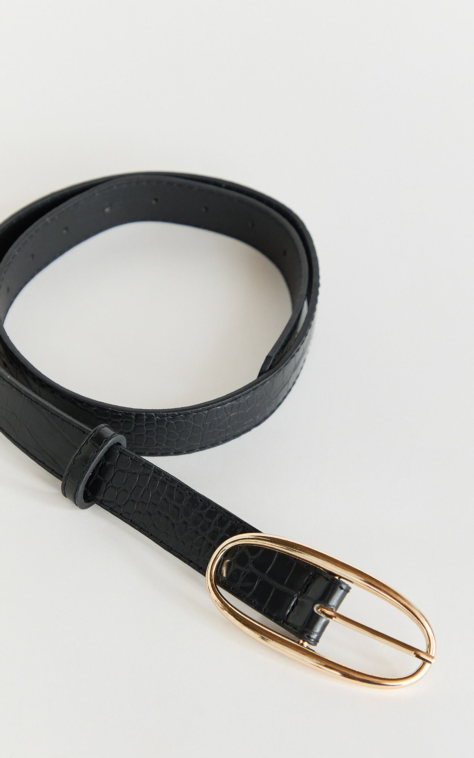 Demi Belt -  Croc Thin Belt in Black Croc