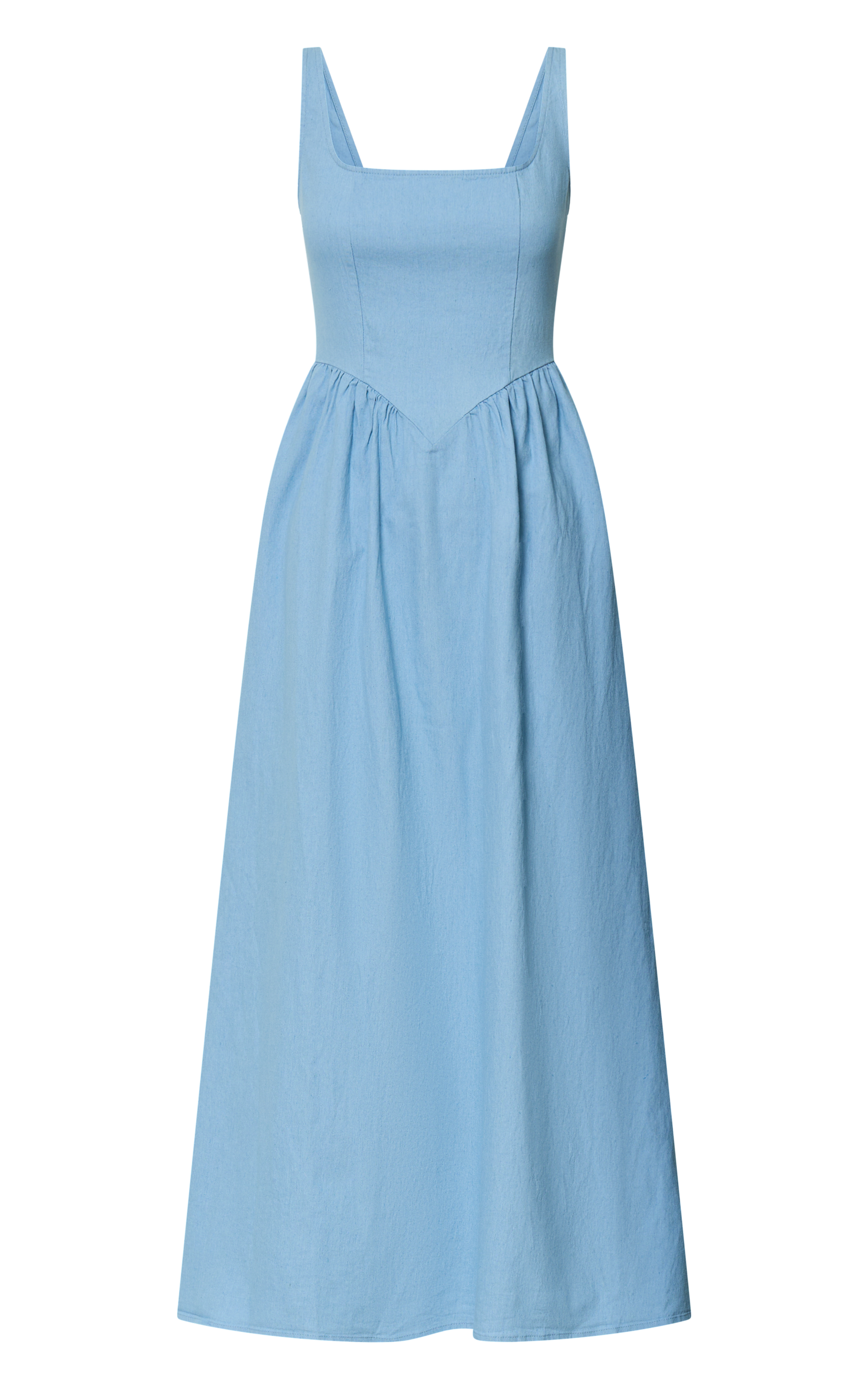 Rhaziya Midi Dress - Sleeveless Straight Neck Fit and Flare Dress in Blue