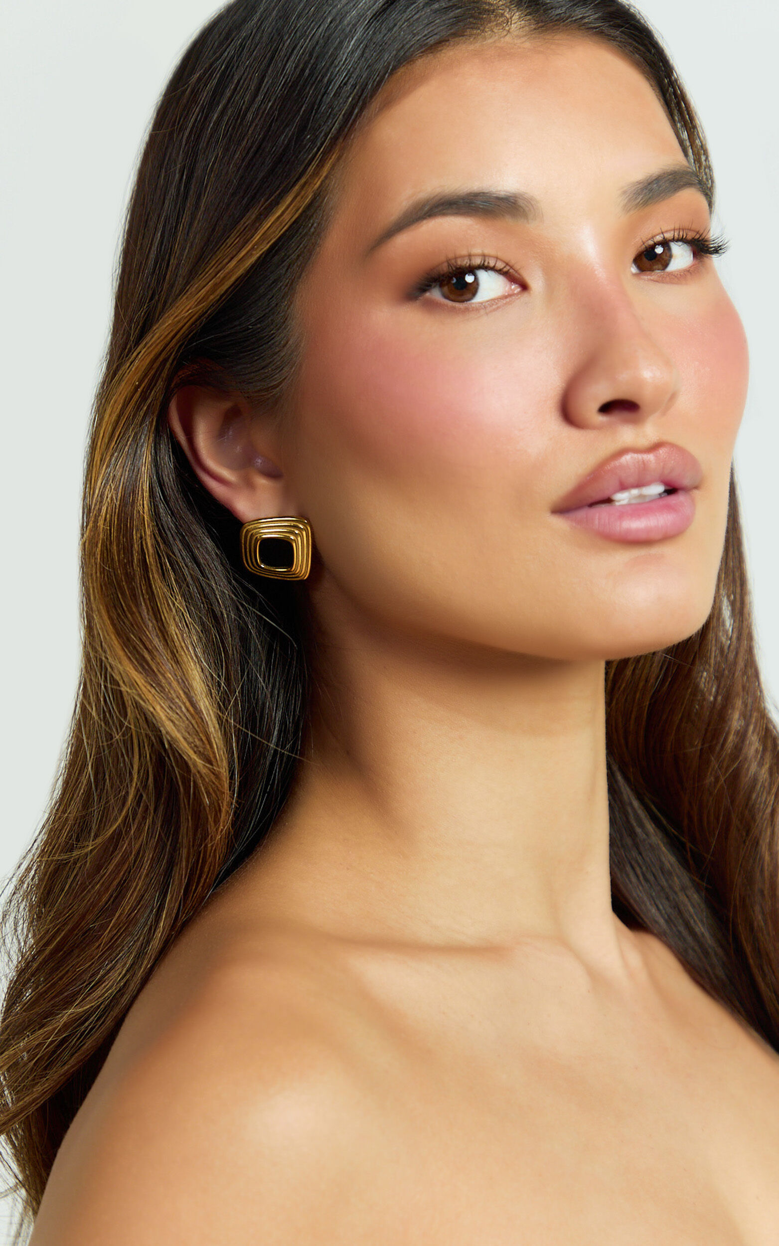 Gena Earrings - Square Stud Earrings in Gold