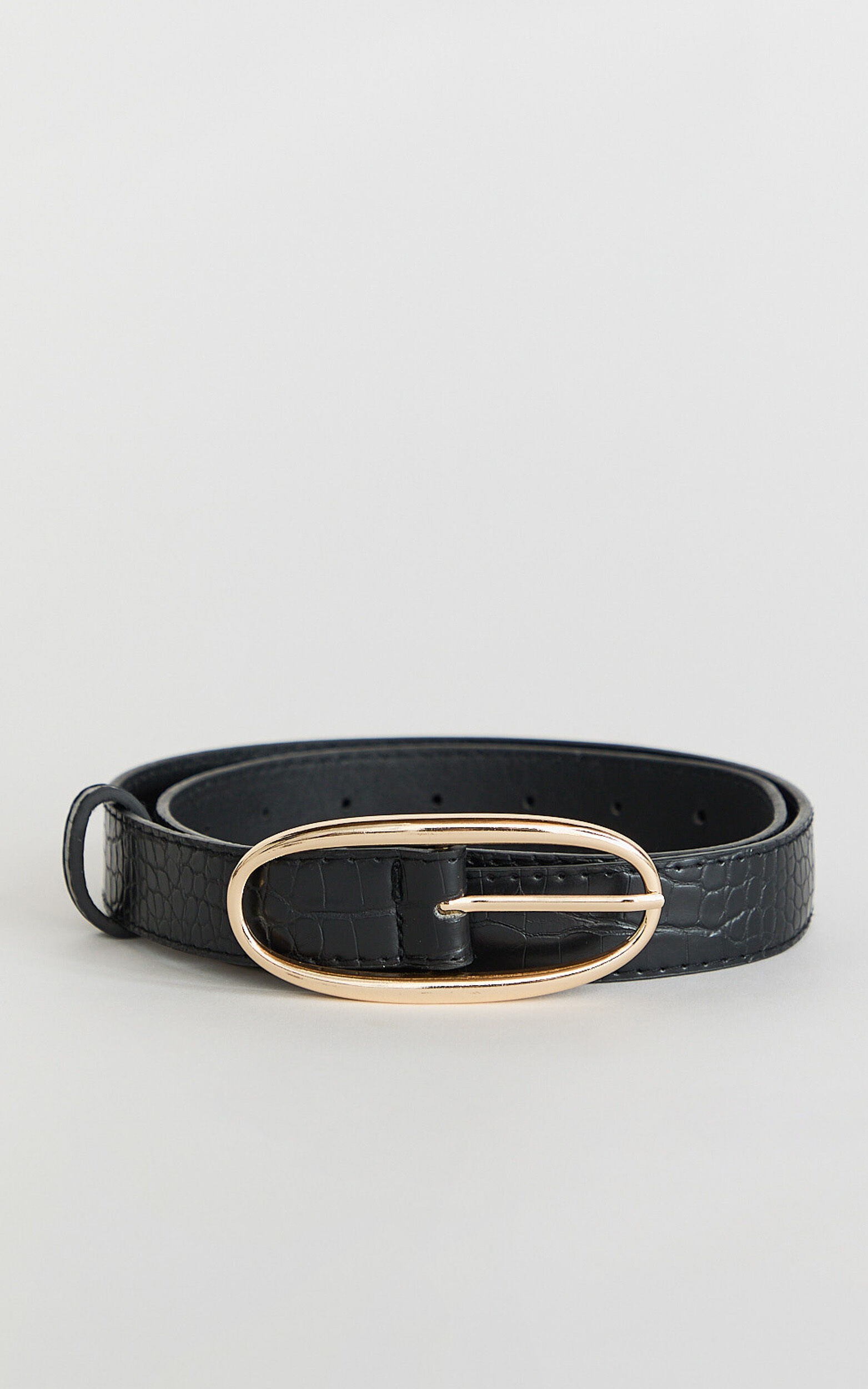 Demi Belt -  Croc Thin Belt in Black Croc