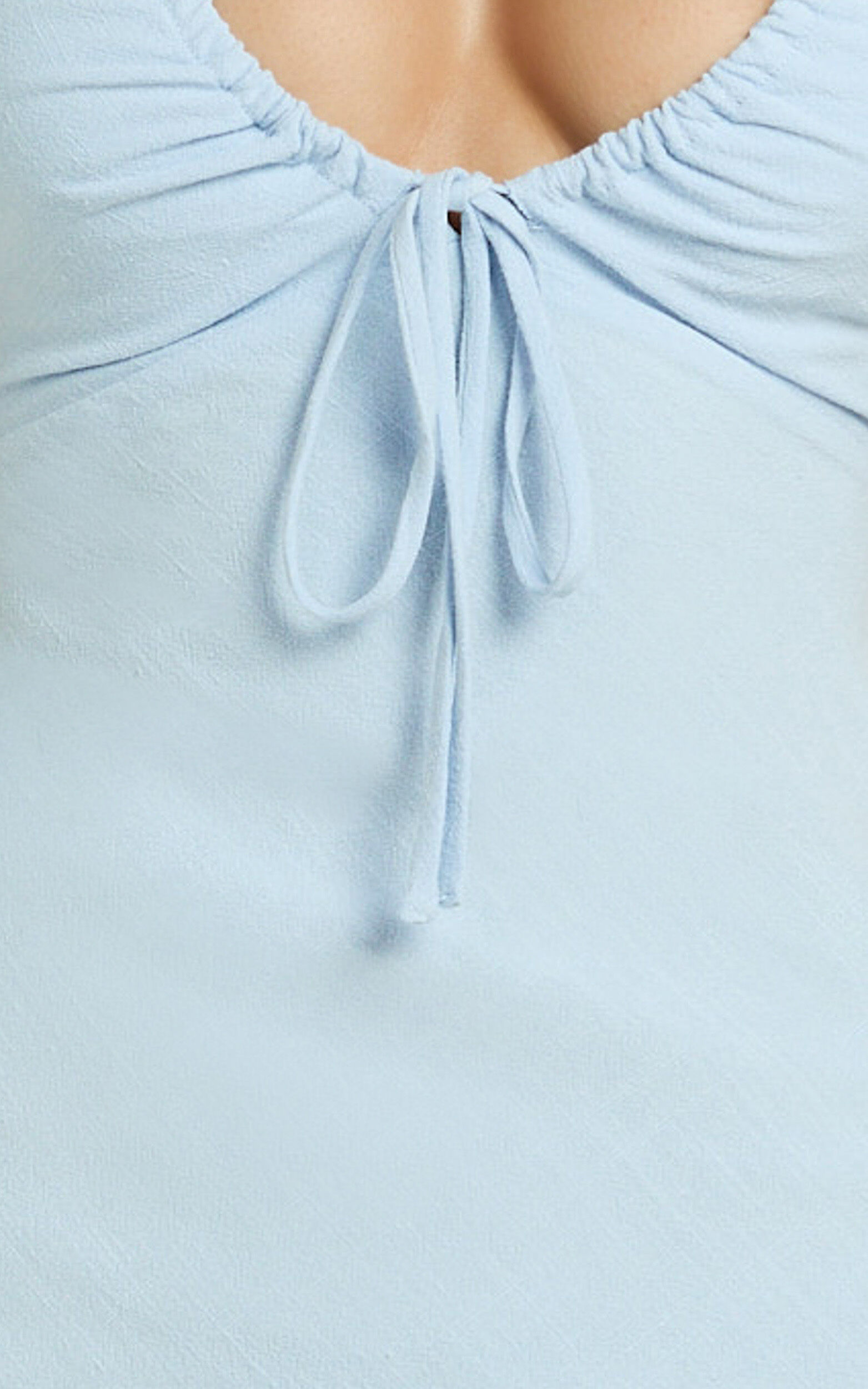 Rhoda Mini Dress - V Neck Front Tie A Line Dress in Light Blue