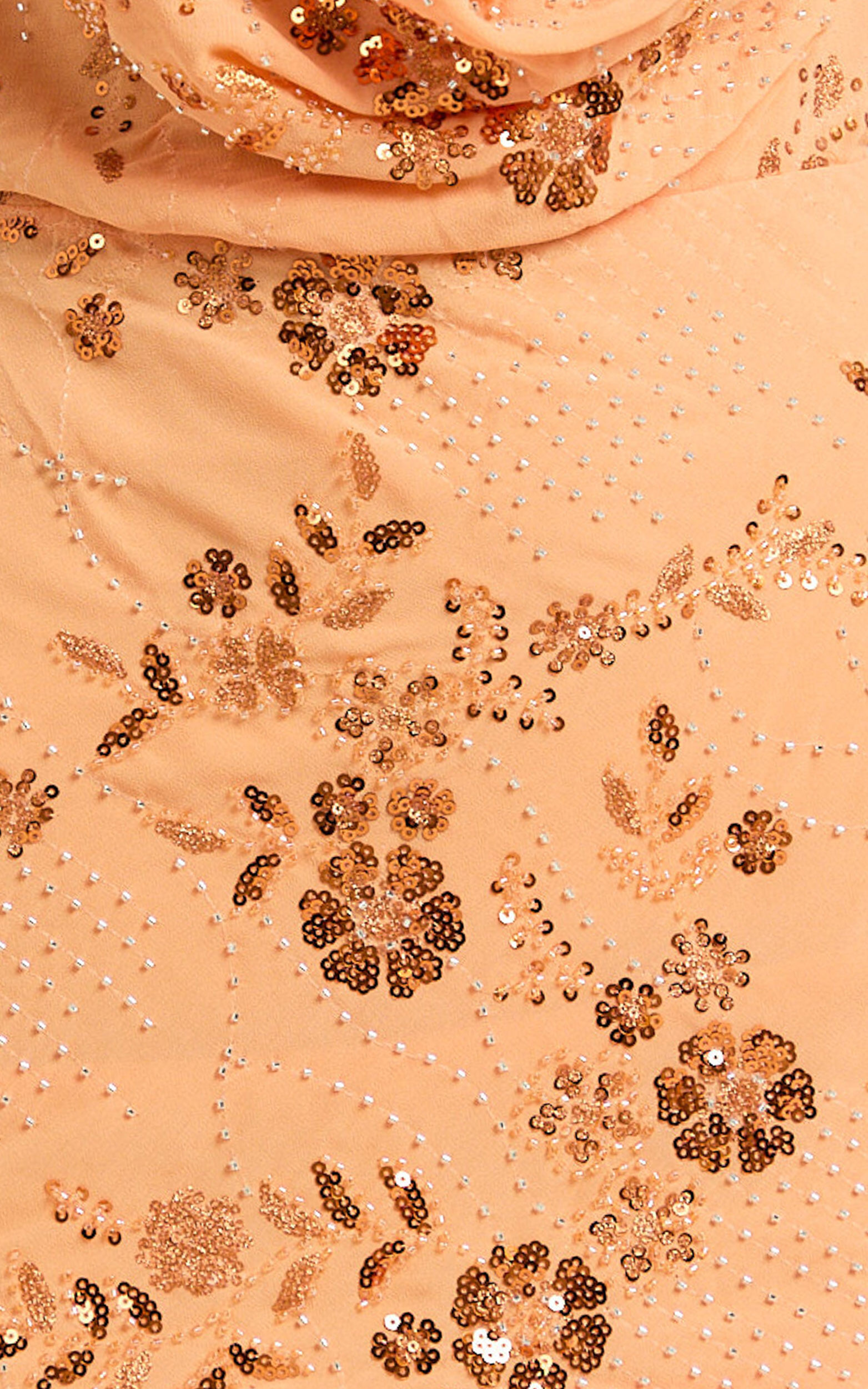 Shari Mini Dress - Cowl Neck Backless Fitted Skirt Sequin Mesh Dress in Orange