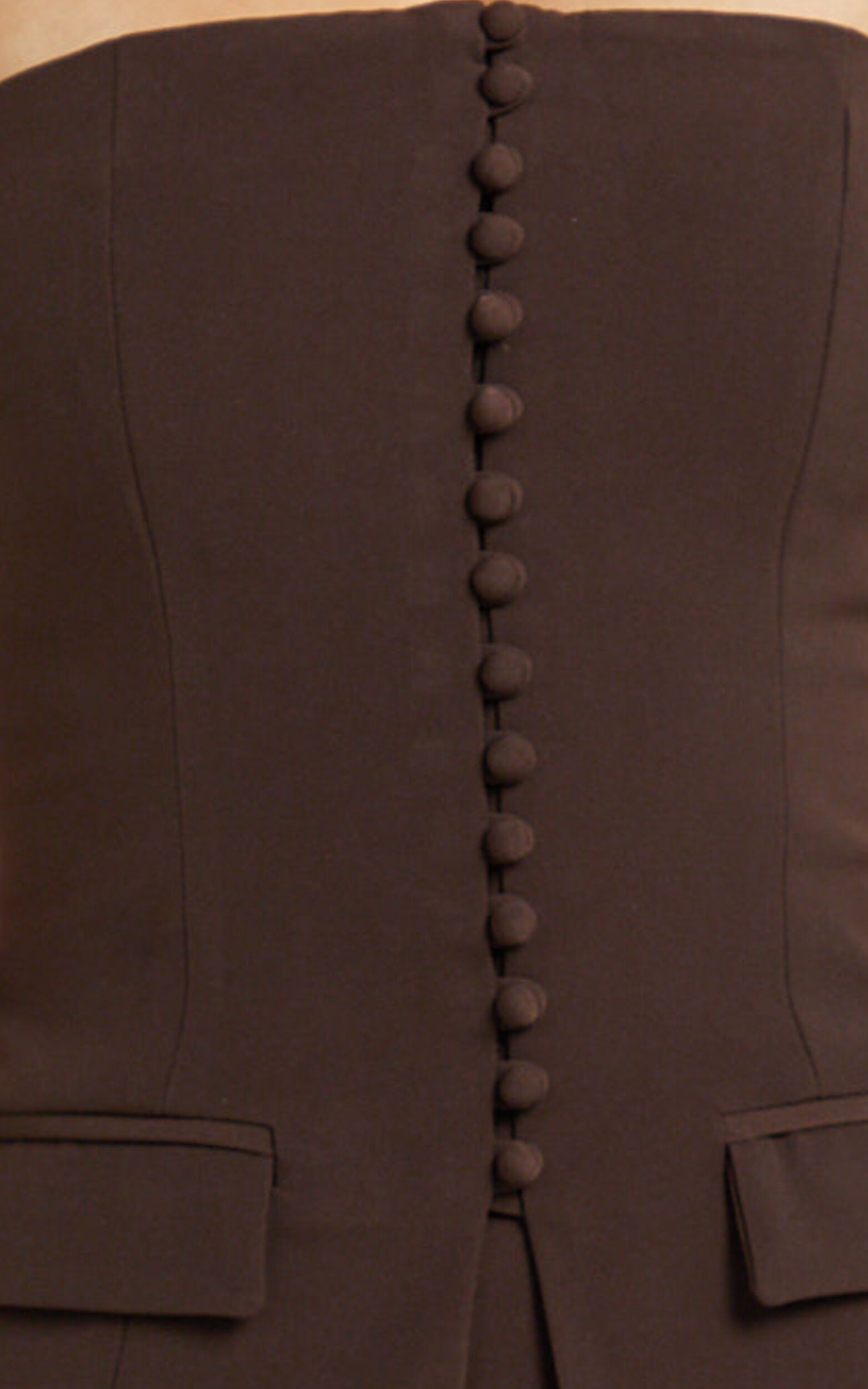 Monroe Two Piece Set - Strapless Button Down Longline Vest Top and High Waisted Mini Skirt in Chocolate