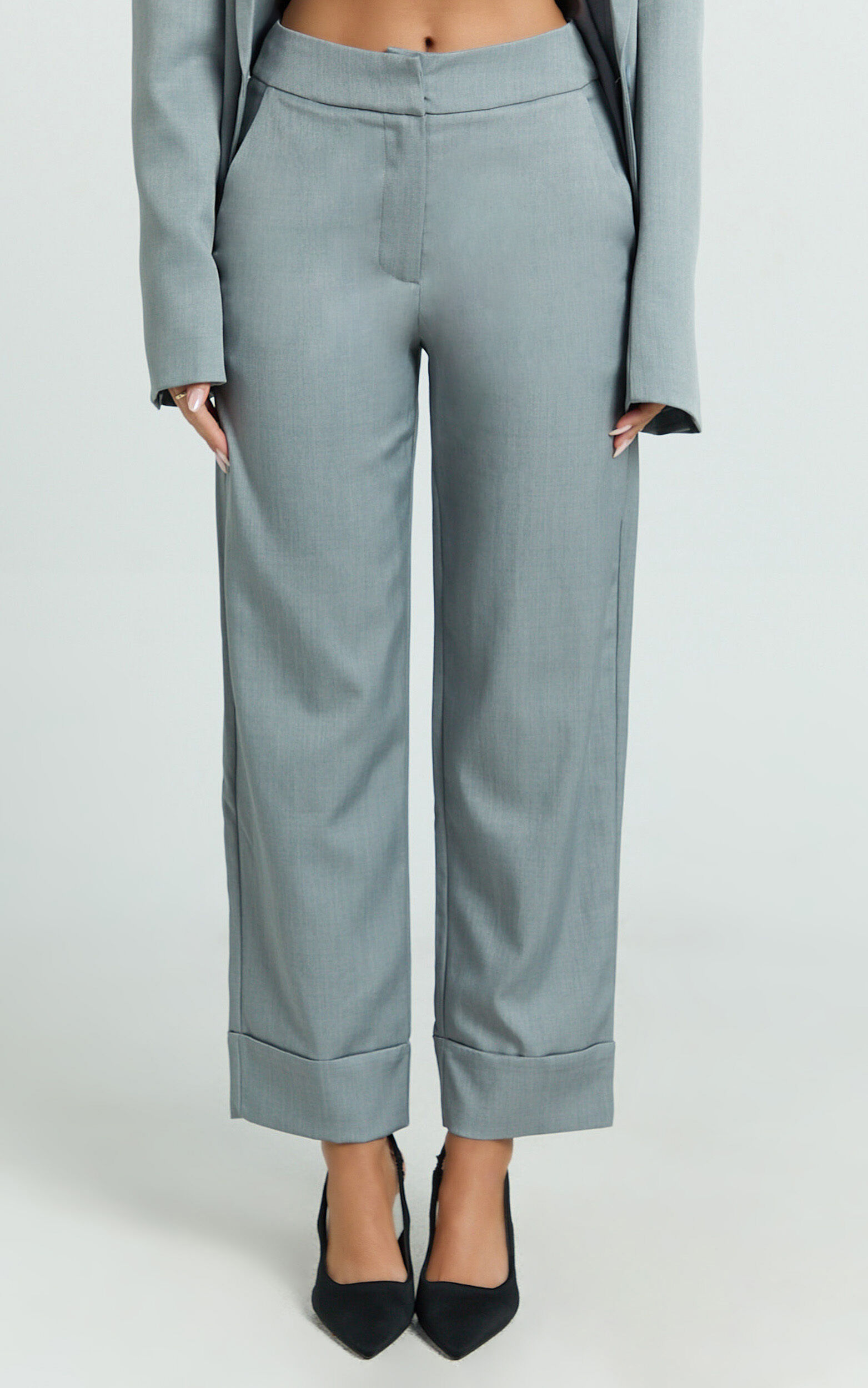 Willow Pants - Cropped Straight Leg Mid Rise Trouser Pants in Grey