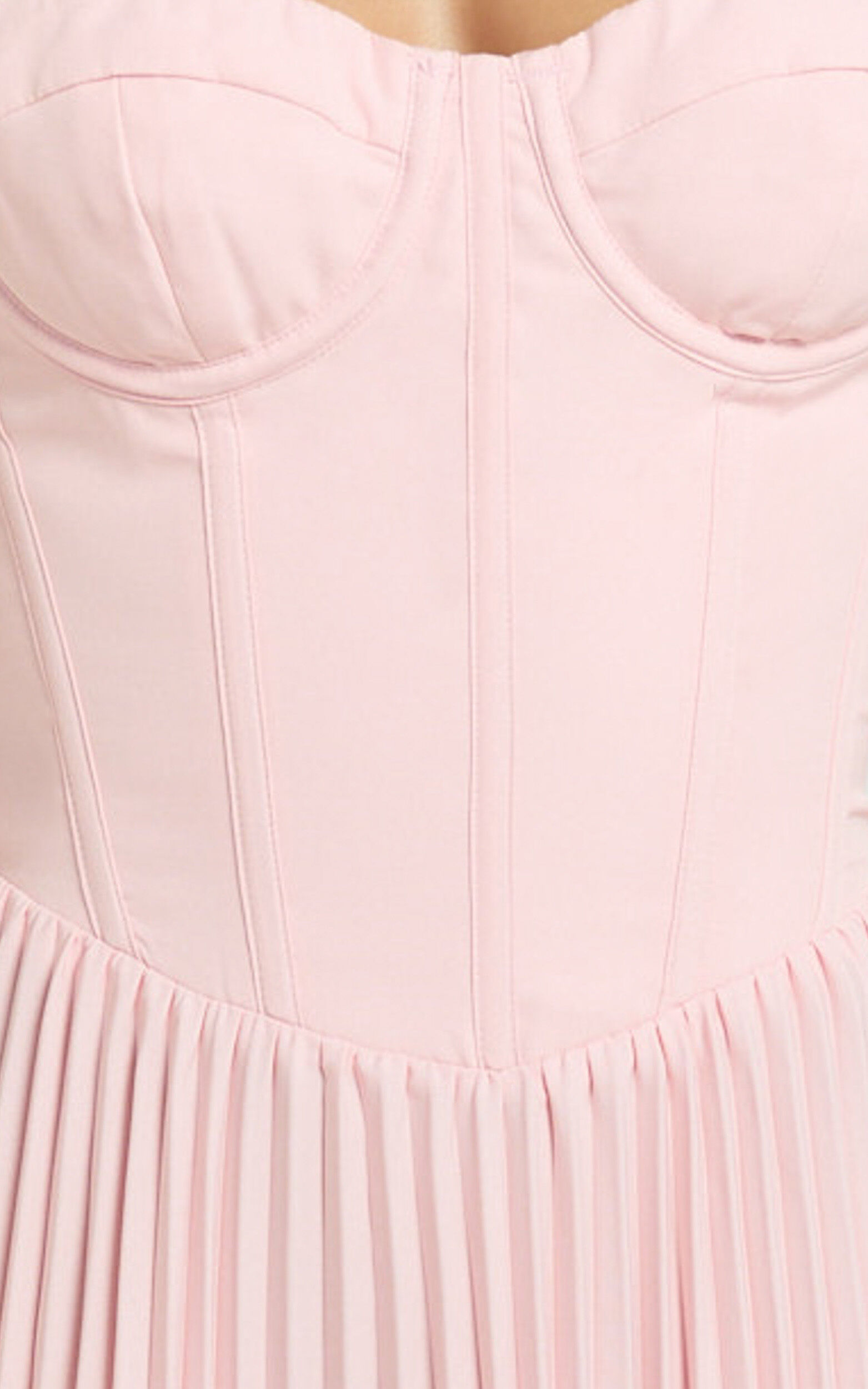 Loretta Midi Dress - Lace Up Back Bustier Pleated Dress in Soft Pink