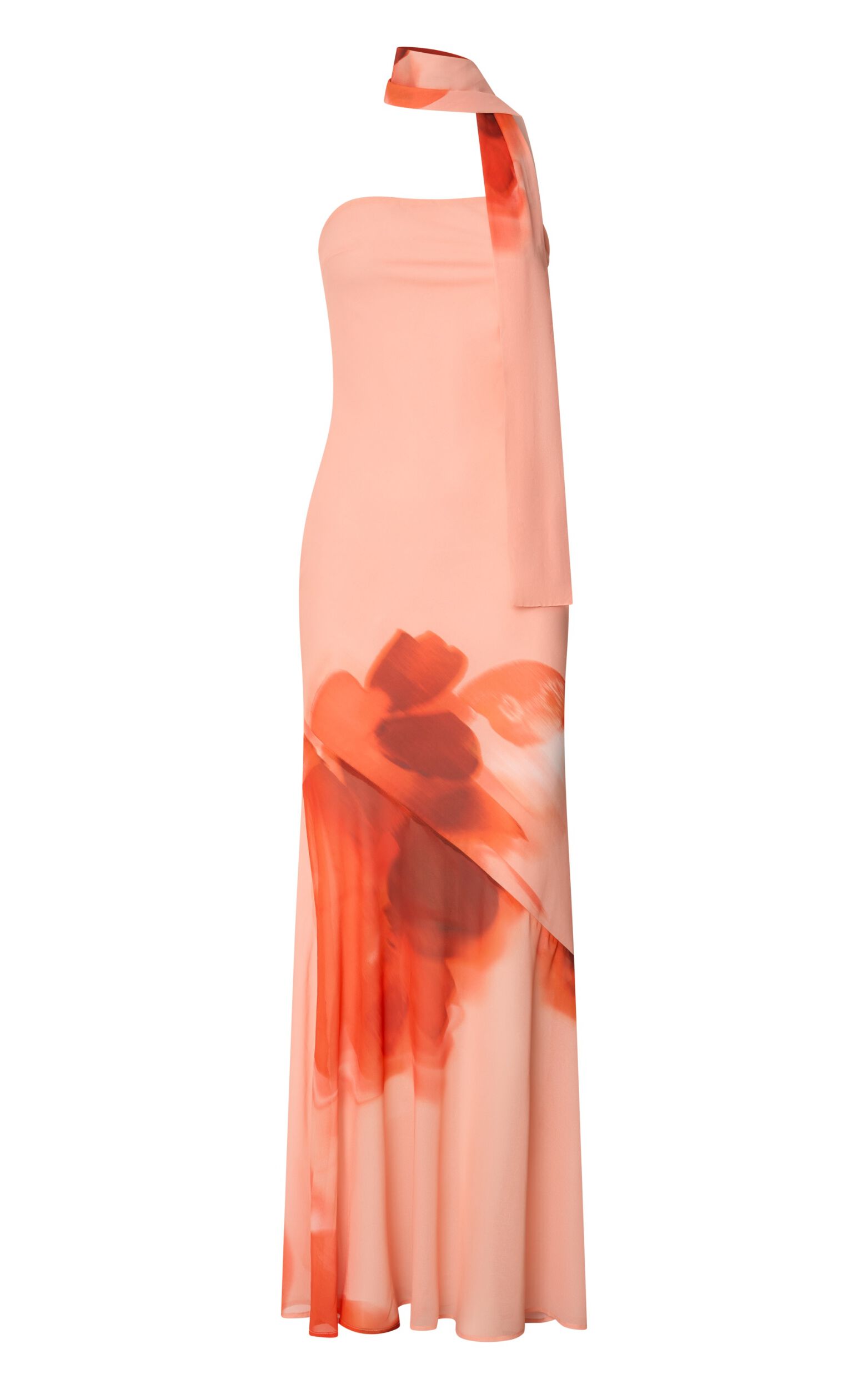 Angie Maxi Dress - Strapless Bias Column Dress with Scarf in Orange