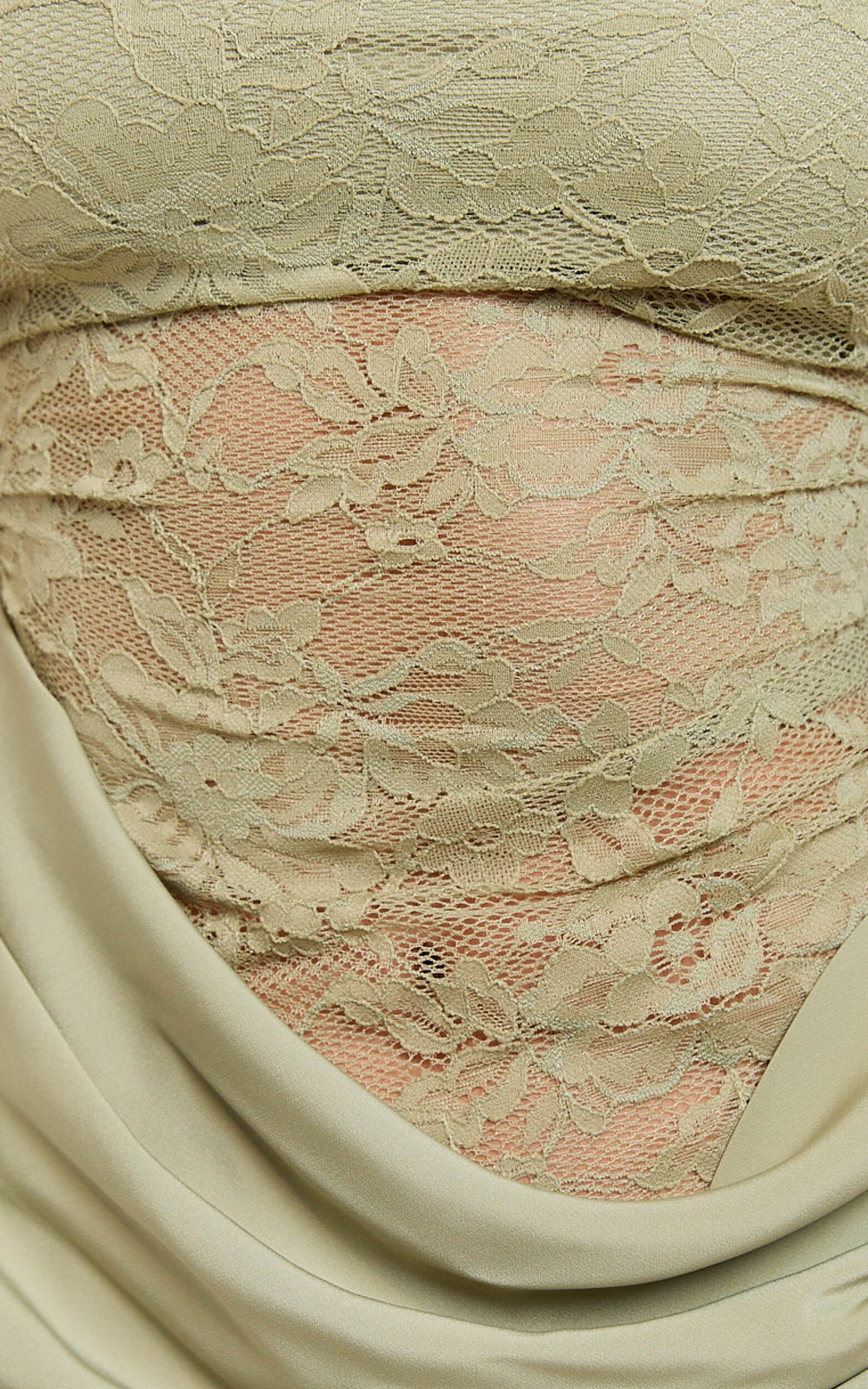 Rania Mini Dress - Square Neck Cowl Waist Lace Dress in Sage