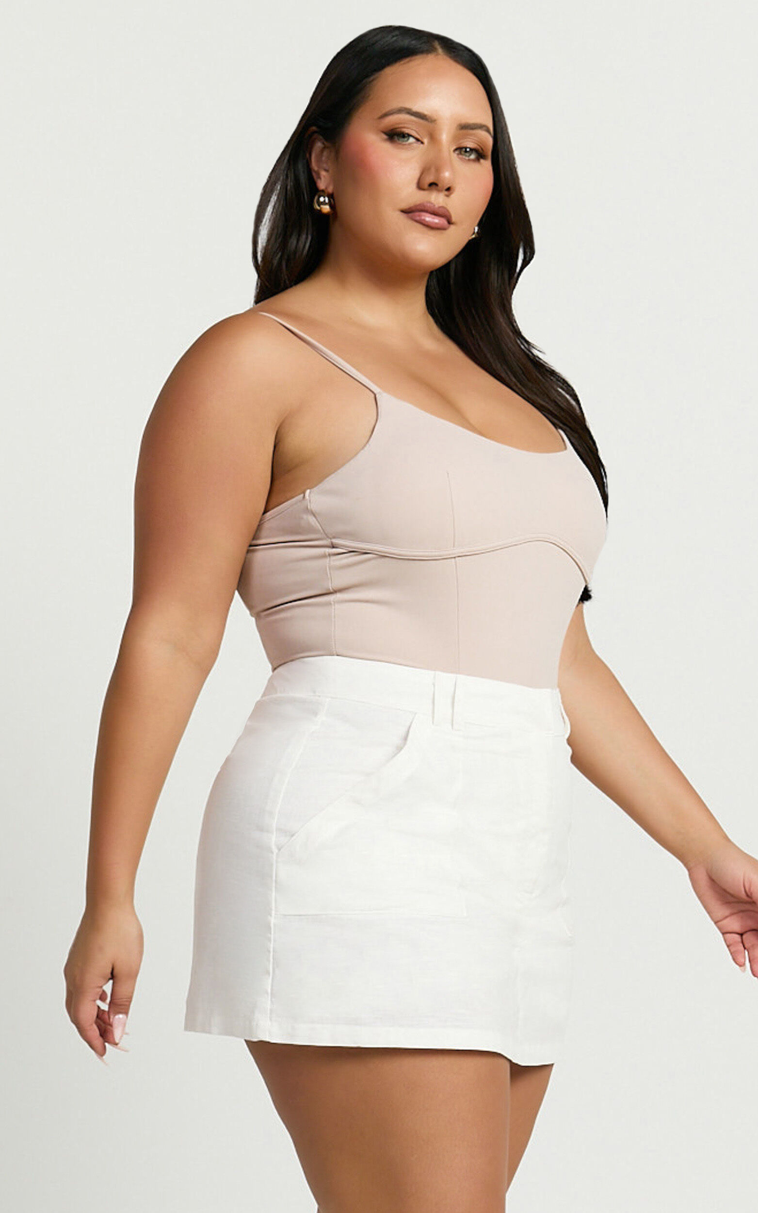 Dream Linen Blend Skort - High Waisted A Line Skort in Off White