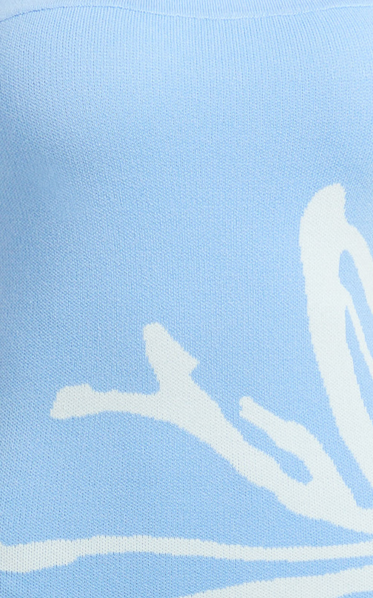 Rema Maxi Dress - Intarsia Floral Strapless Knitted Dress in Light Blue