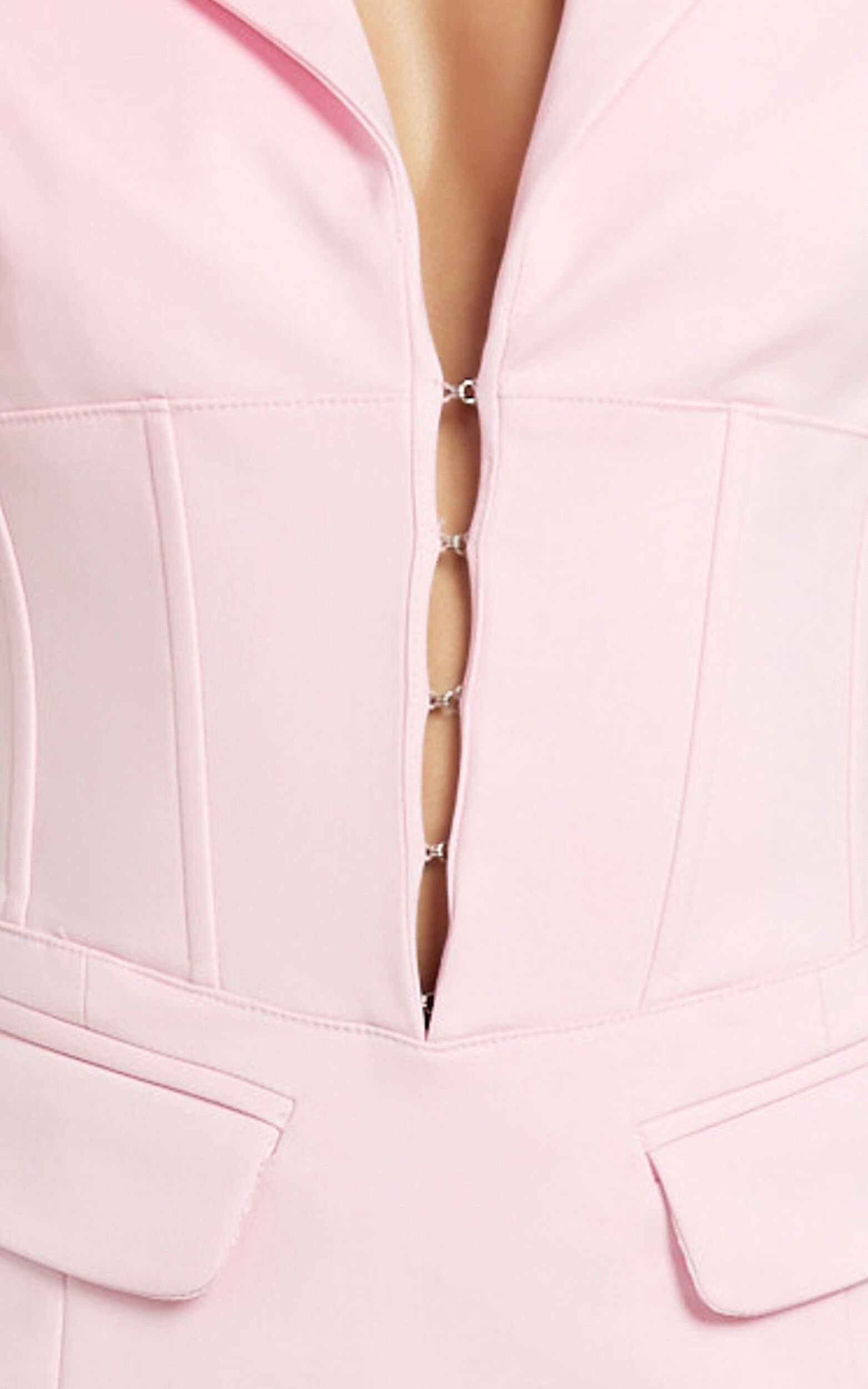 Lawrence Mini Dress - Workwear Hook And Eye Front Fit And Flare Blazer Dress in Pale Pink