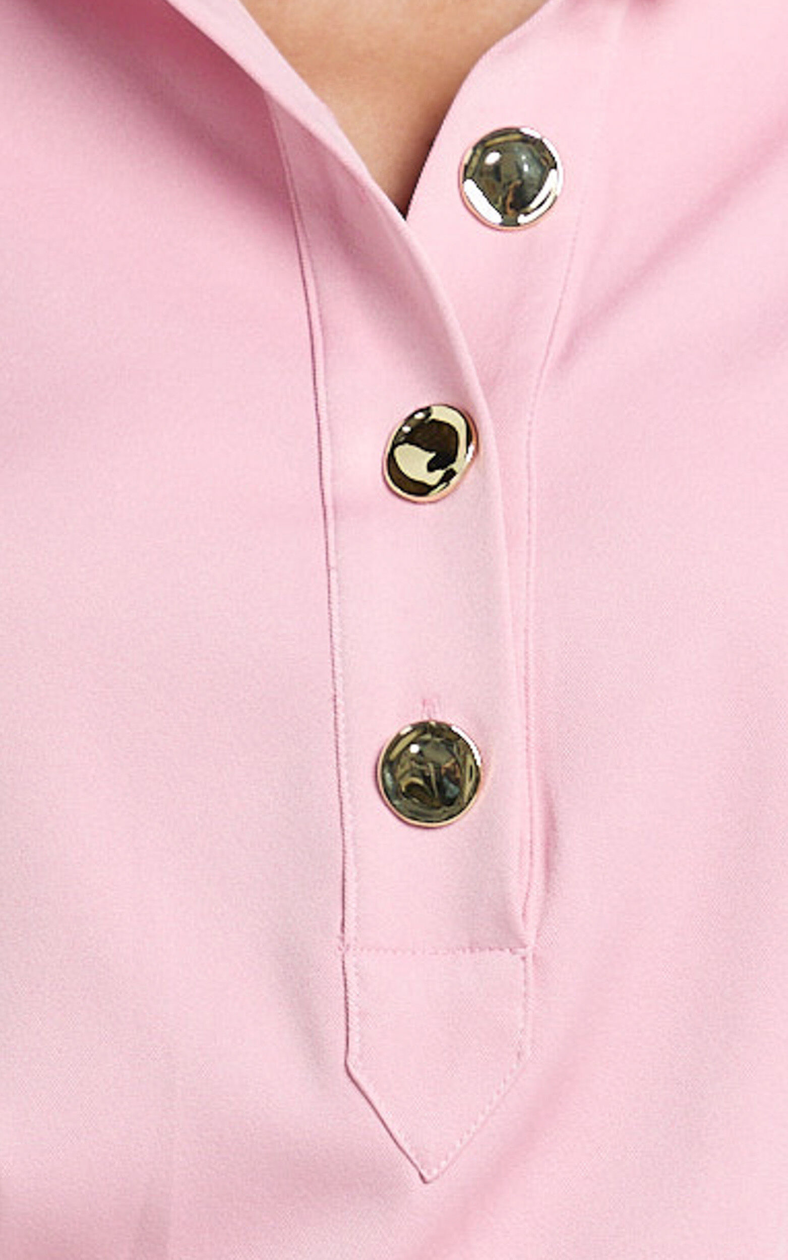 Vancouver Mini Dress - High Neck Collar Button Front Shirtdress in Pink