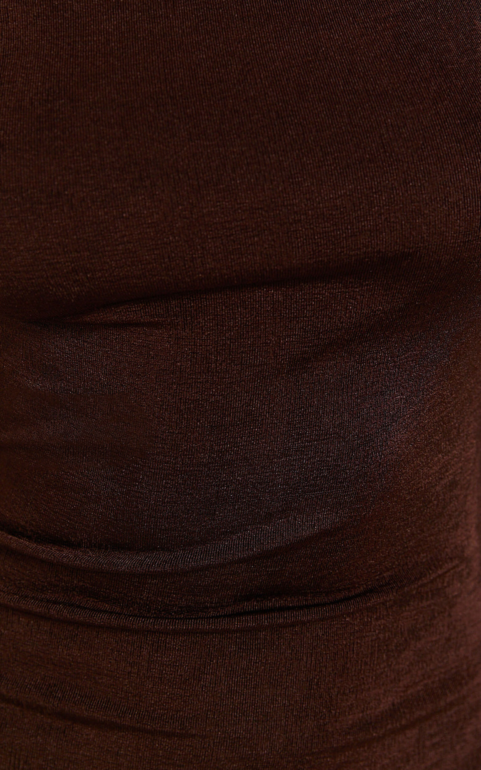 Isabel Midi Dress - Twist Off Shoulder Bodycon Dress in Chocolate