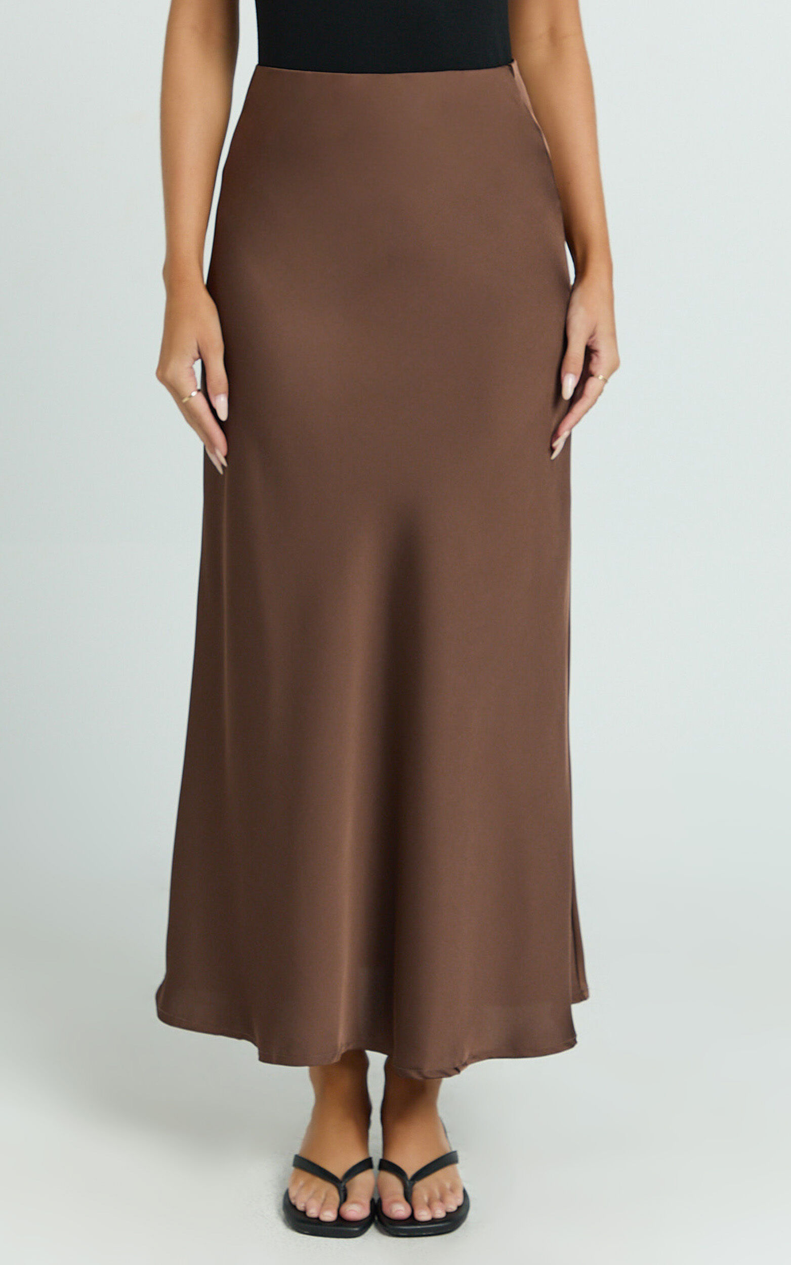 Amari Maxi Skirt - High Waisted Bias Cut Skirt in Chocolate