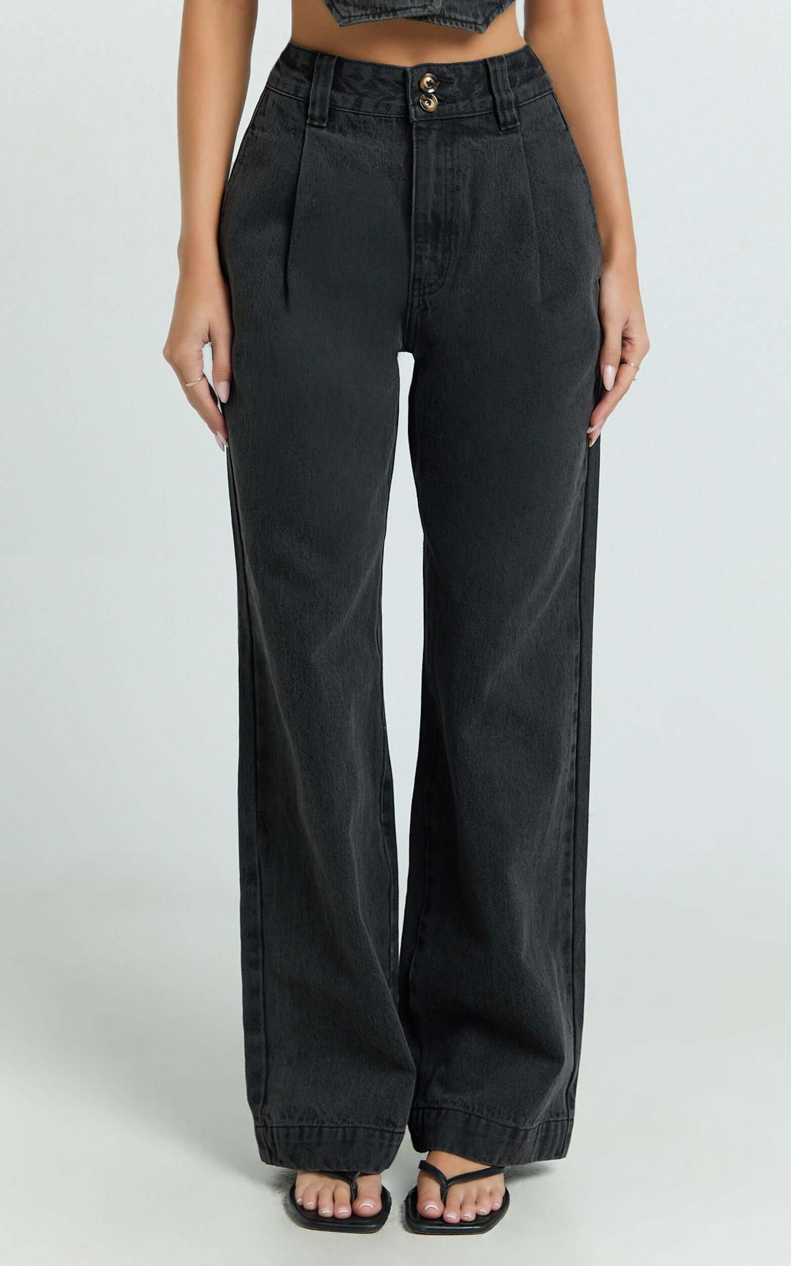 Fergie Jeans - Denim High Waisted Straight Leg Denim Jeans in Washed Black