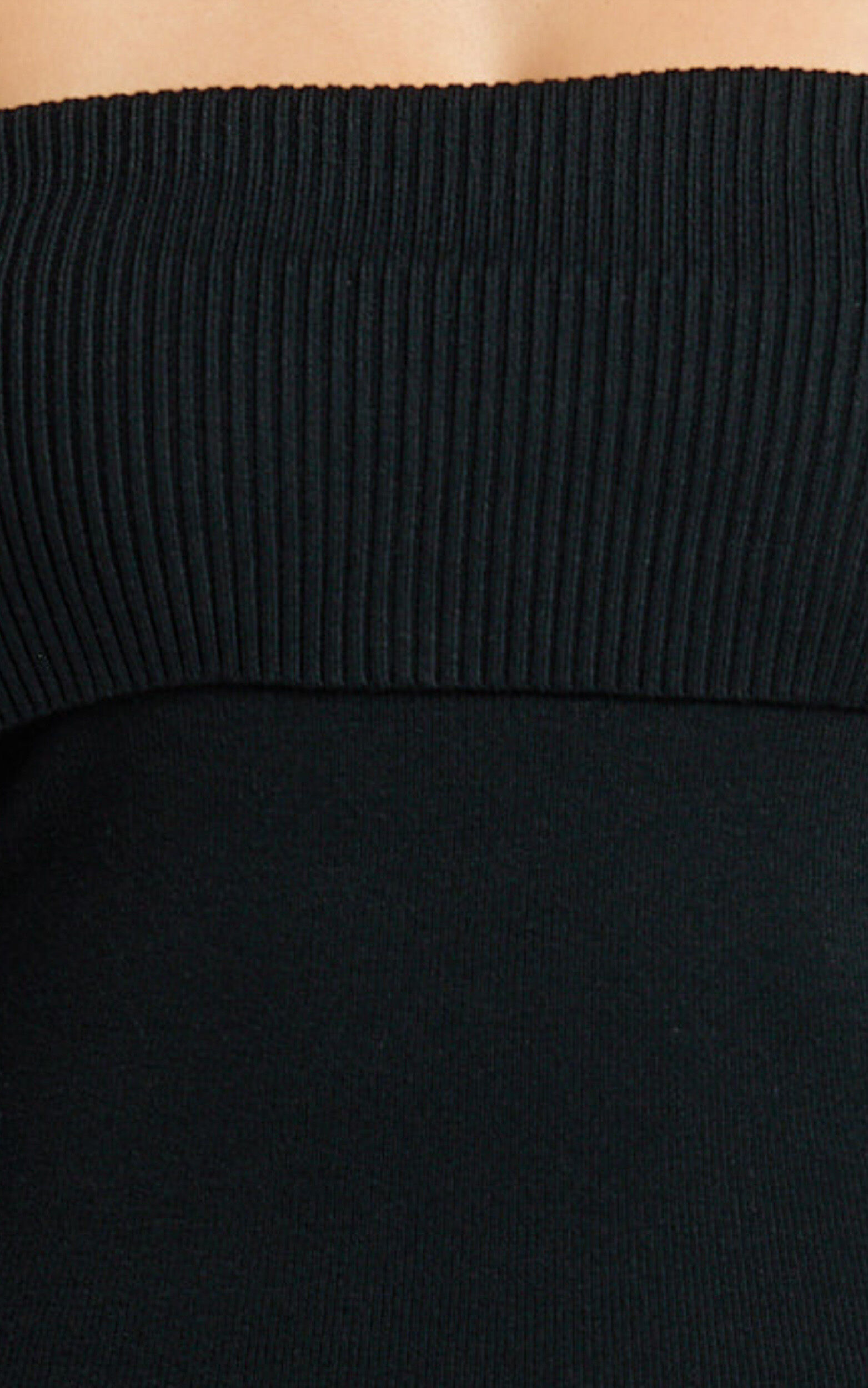 Maisie Midi Dress - Off Shoulder Long Sleeve Fitted Column Knit Dress in Black