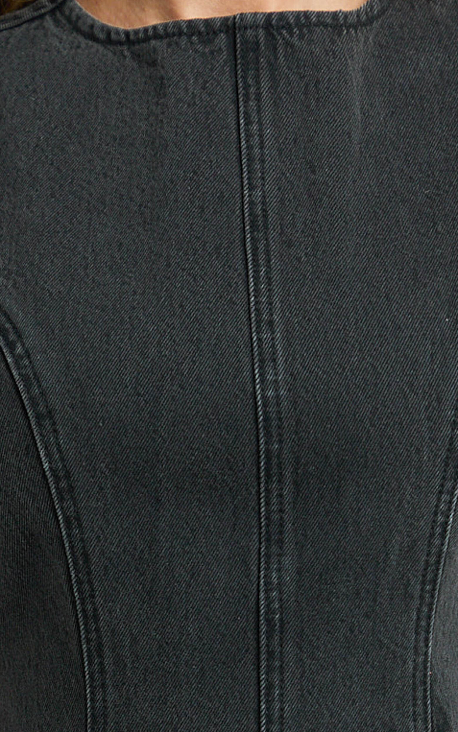 Olenna Mini Dress - High Neck Fitted Denim Dress in Washed Black