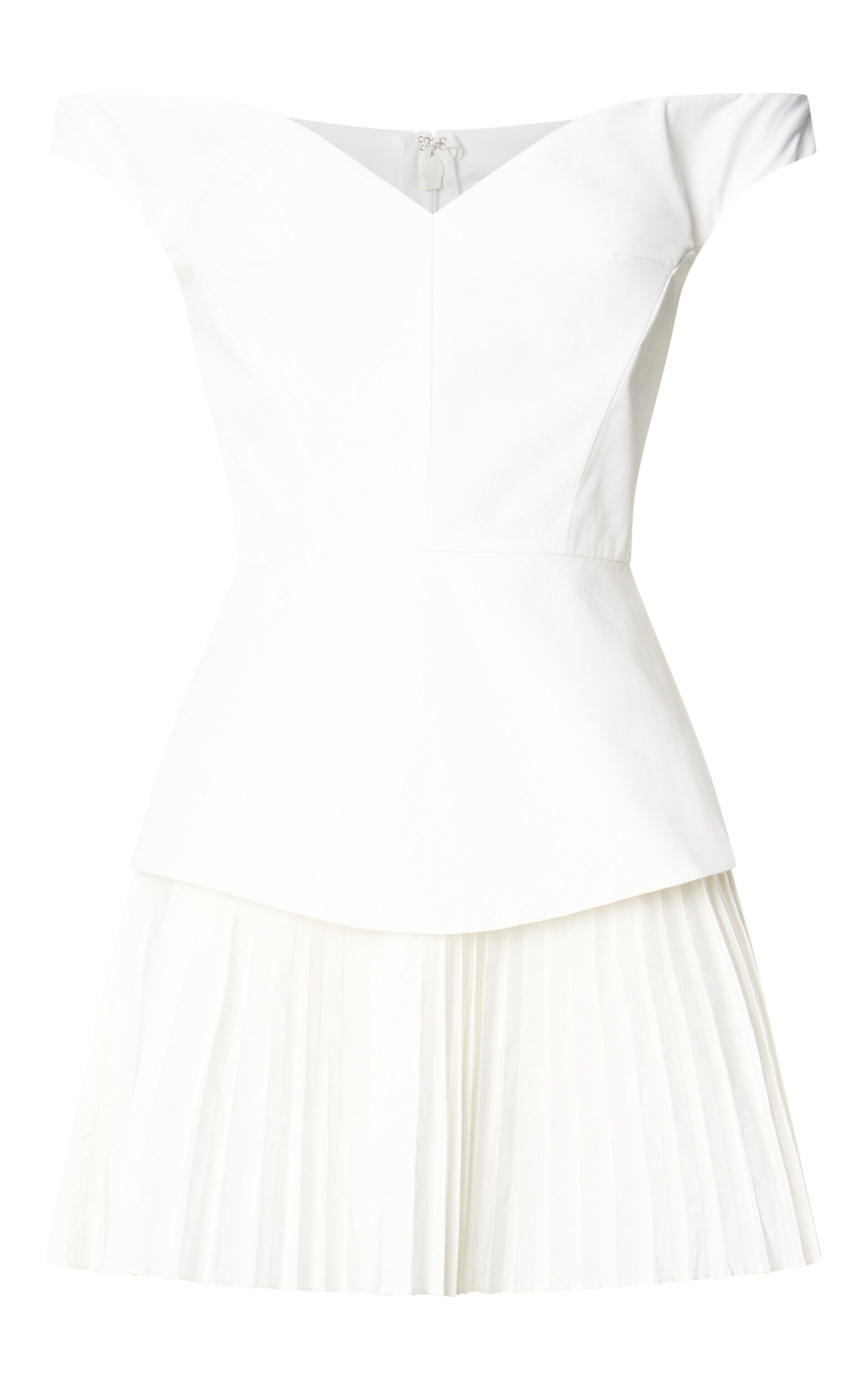 Izara Mini Dress - Off Shoulder Pleated Dress in Off White