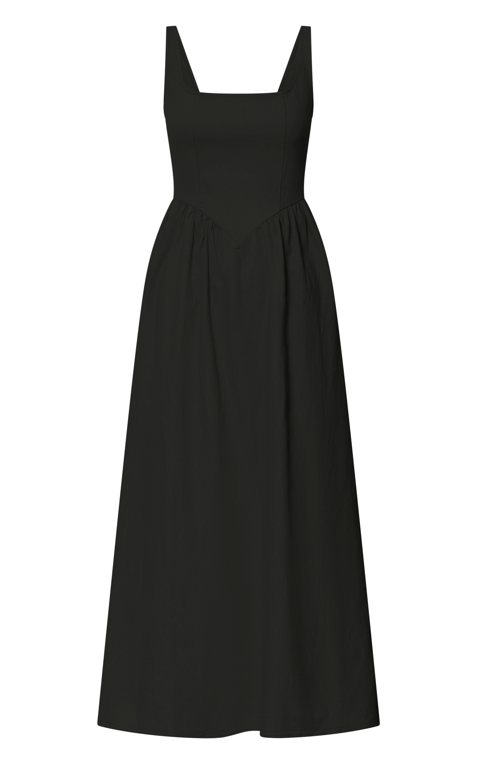 Rhaziya Midi Dress - Sleeveless Straight Neck Fit and Flare Dress in Black