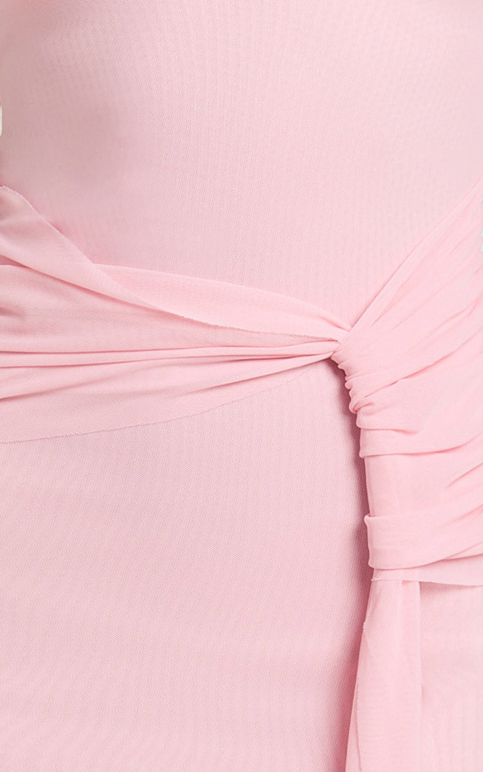 Jaimae Midi Dress - High Neck Side Knot Detail Mesh Dress in Soft Pink