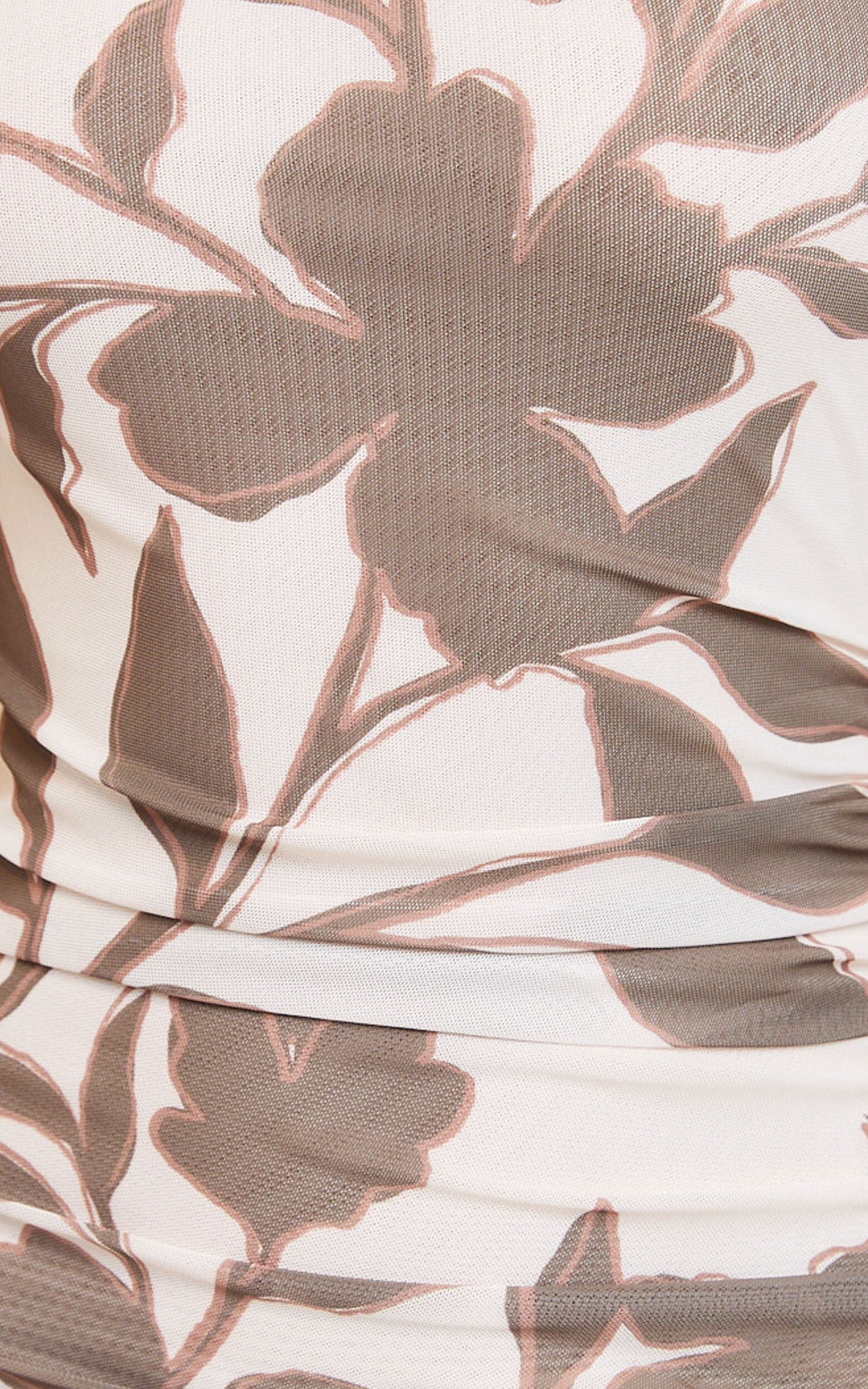 Schiffer Maxi Dress - One Shoulder Ruched Bodycon Dress in Neutral Floral Print