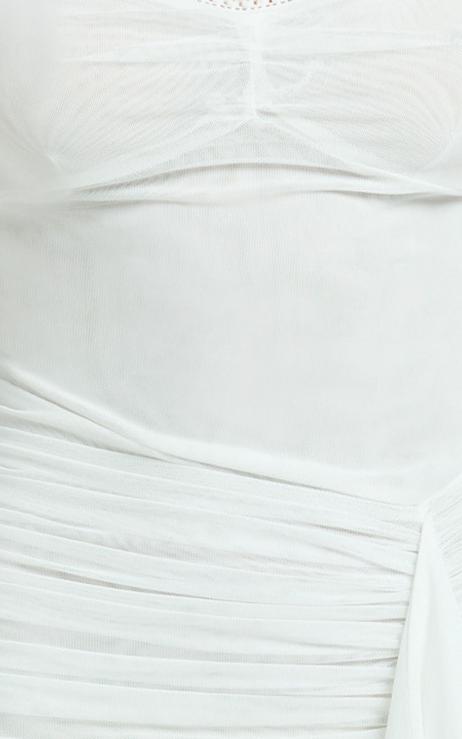 Brionna Midi Dress - Lace Neck Ruched Ruffle Hem Dress in White